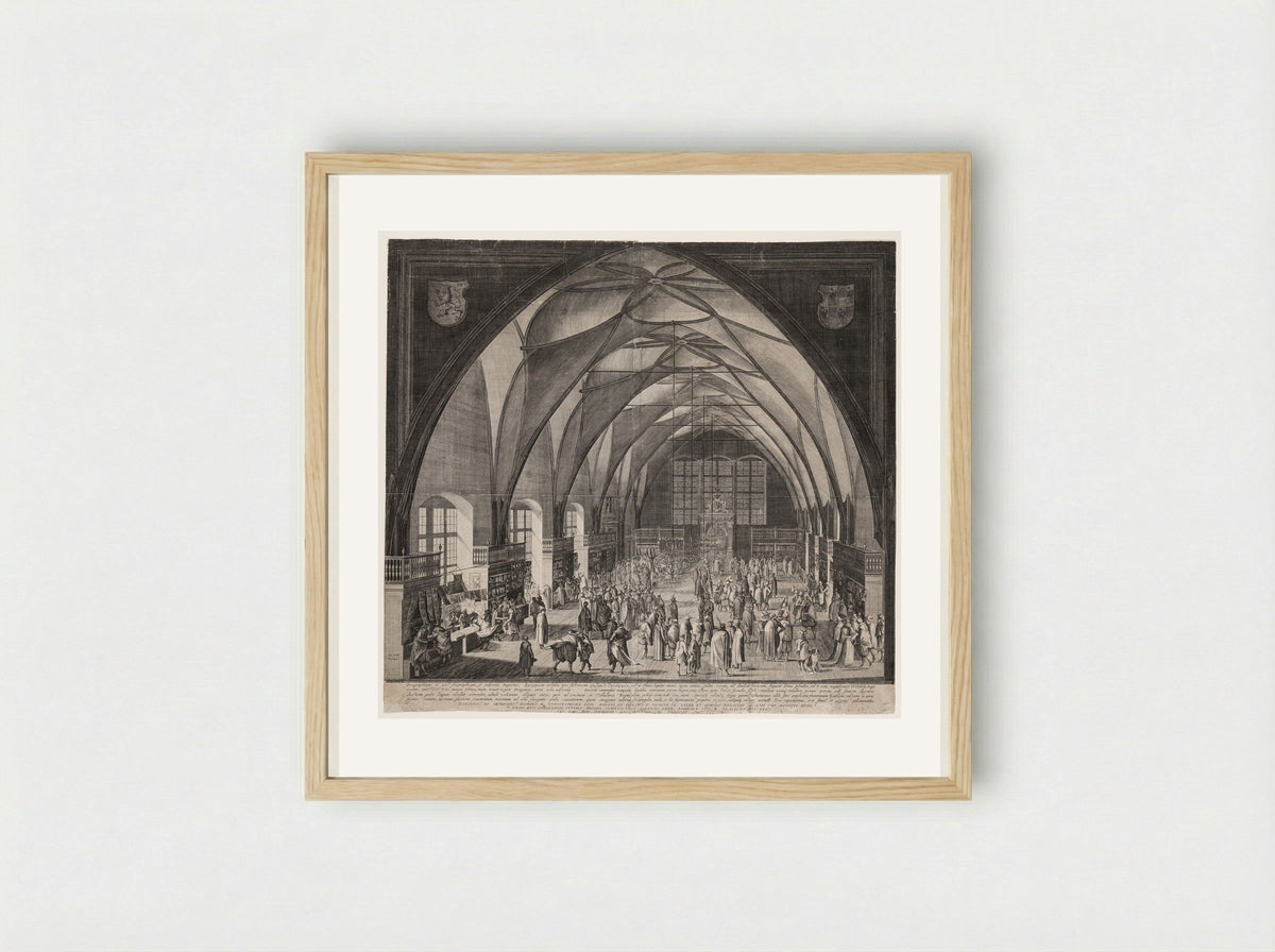 The Great Hall of the Castle at Prague, with the Annual Fair - Aegidius Sadeler II - Framed Print Wood