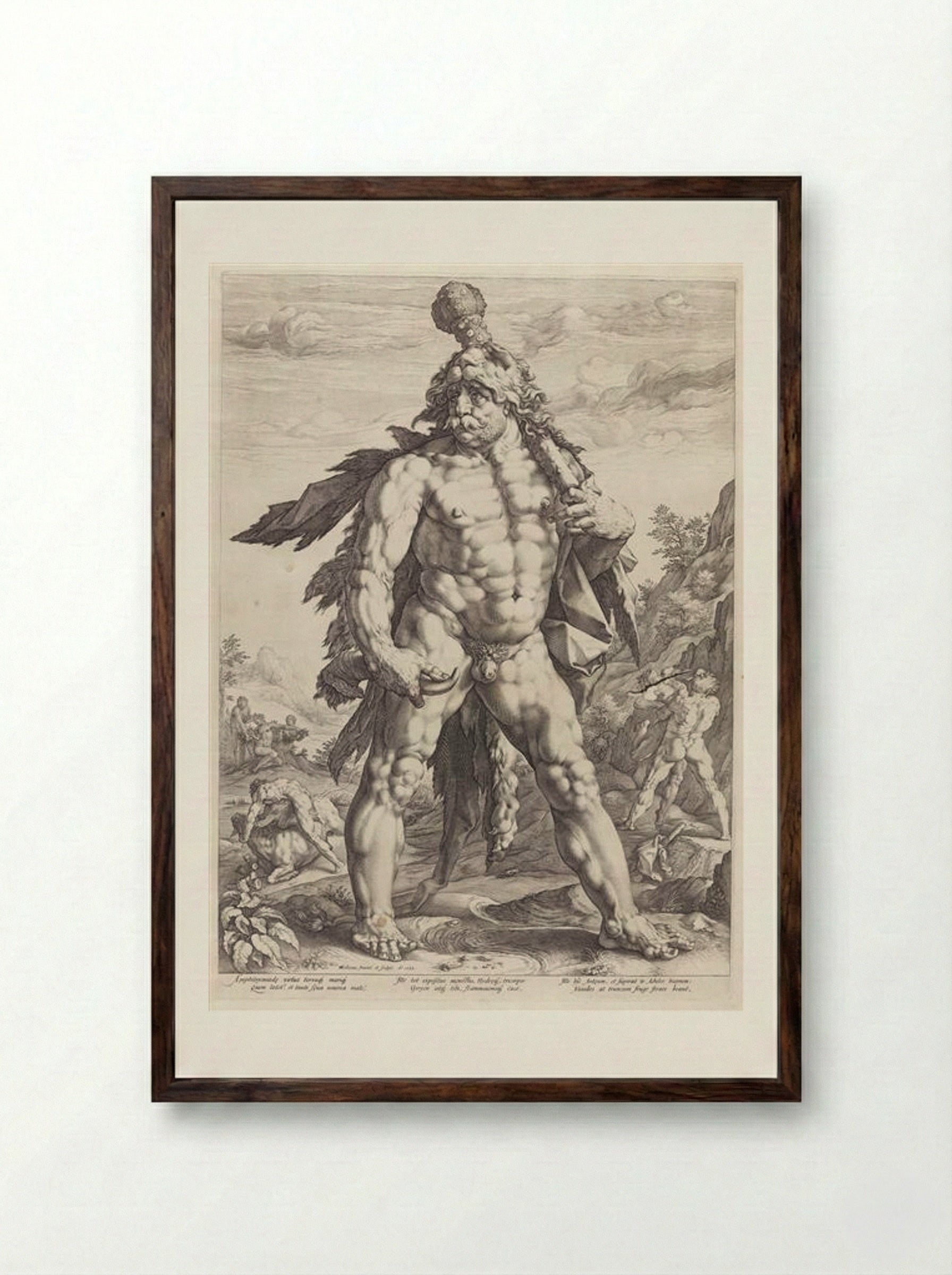 The Great Hercules - Hendrick Goltzius - Framed Print Dark Wood