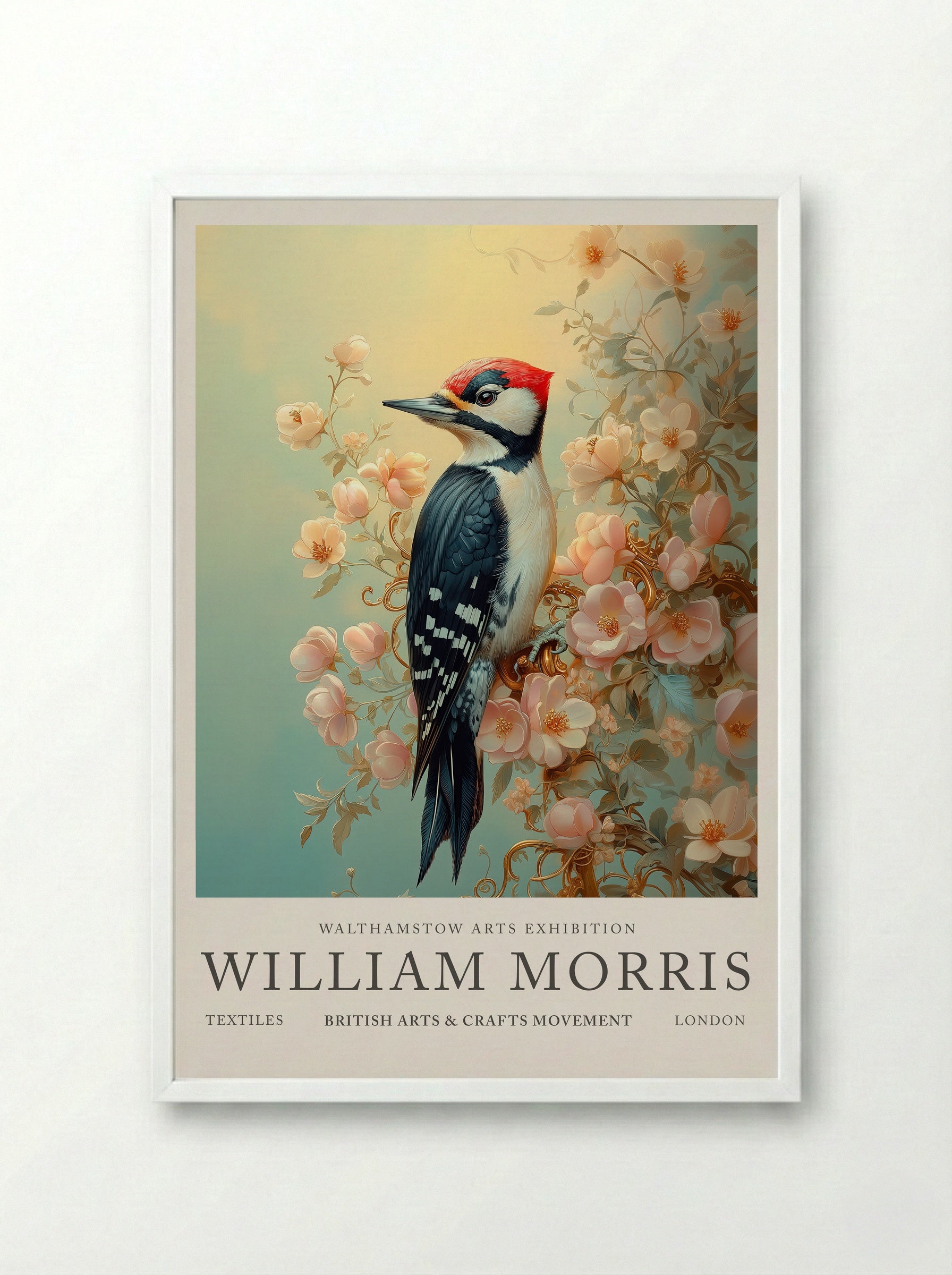 The Great Spotted Woodpecker - William Morris - Framed Print White