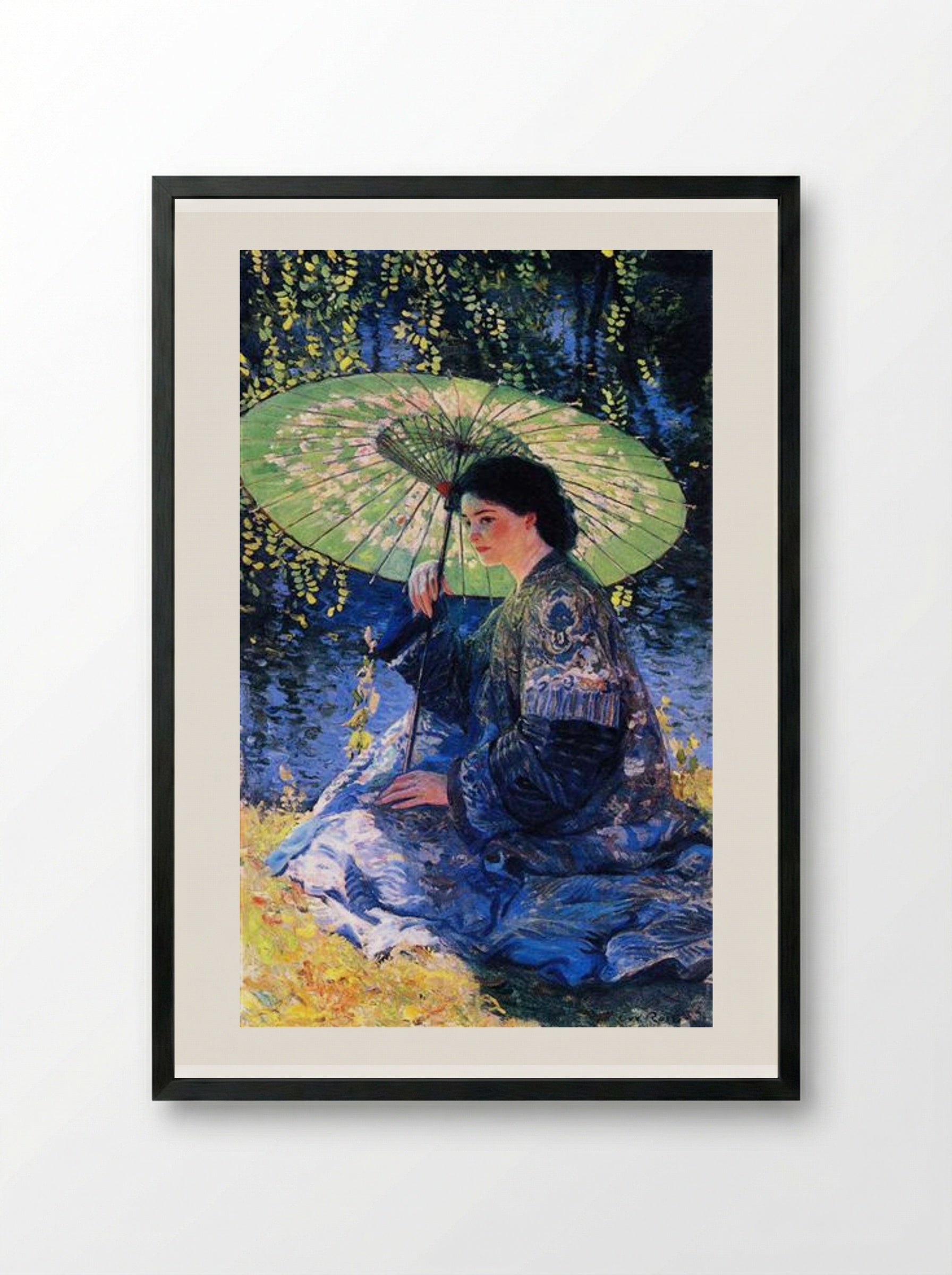 The Green Parasol - Guy Rose - Framed Print Black