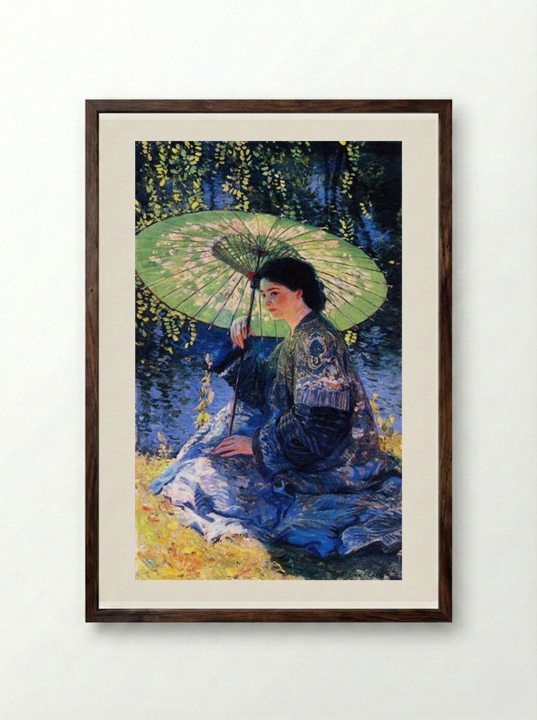 The Green Parasol - Guy Rose - Framed Print Dark Wood