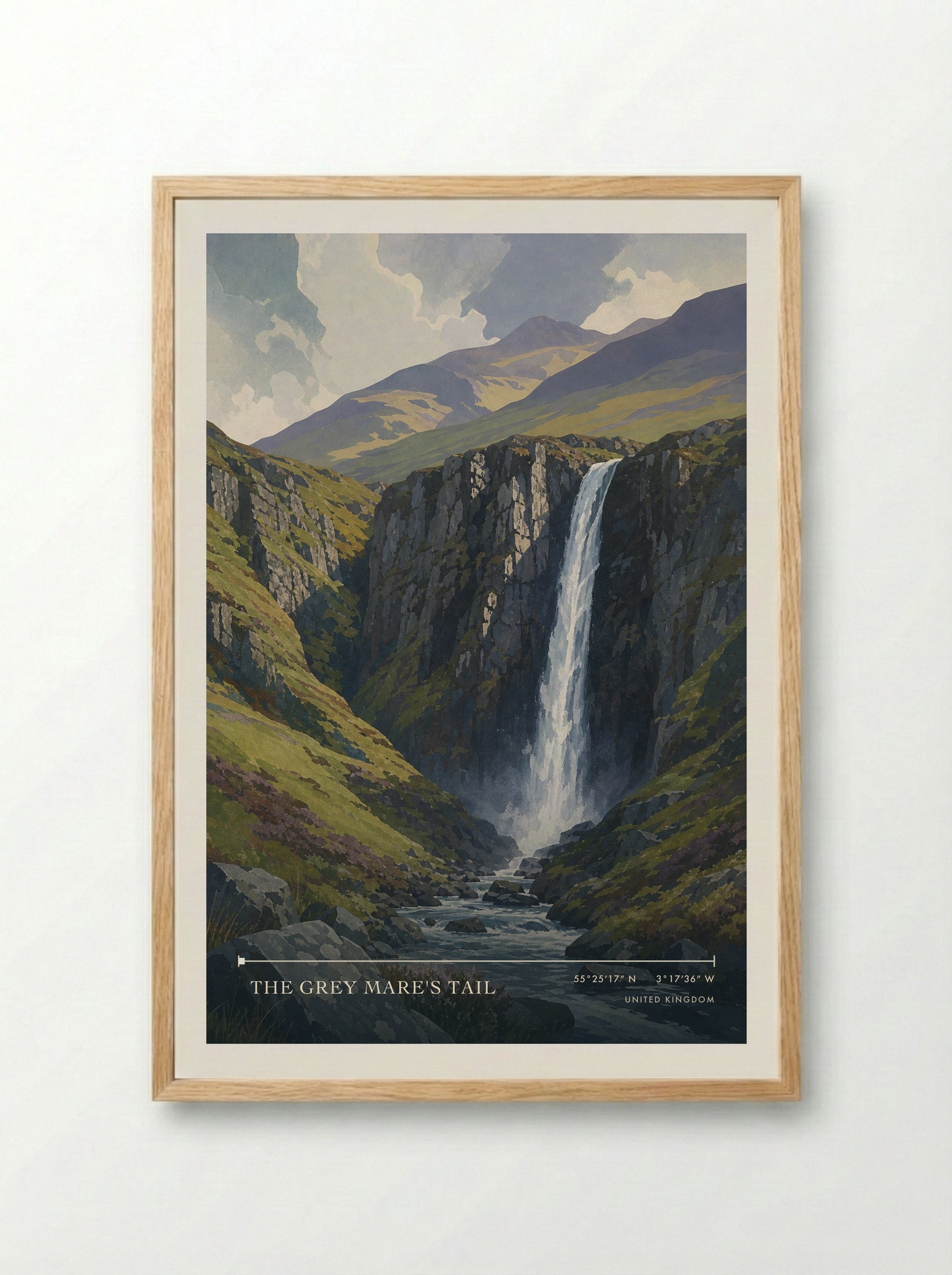 The Grey Mare's Tail United Kingdom Travel Poster - Framed Print Wood