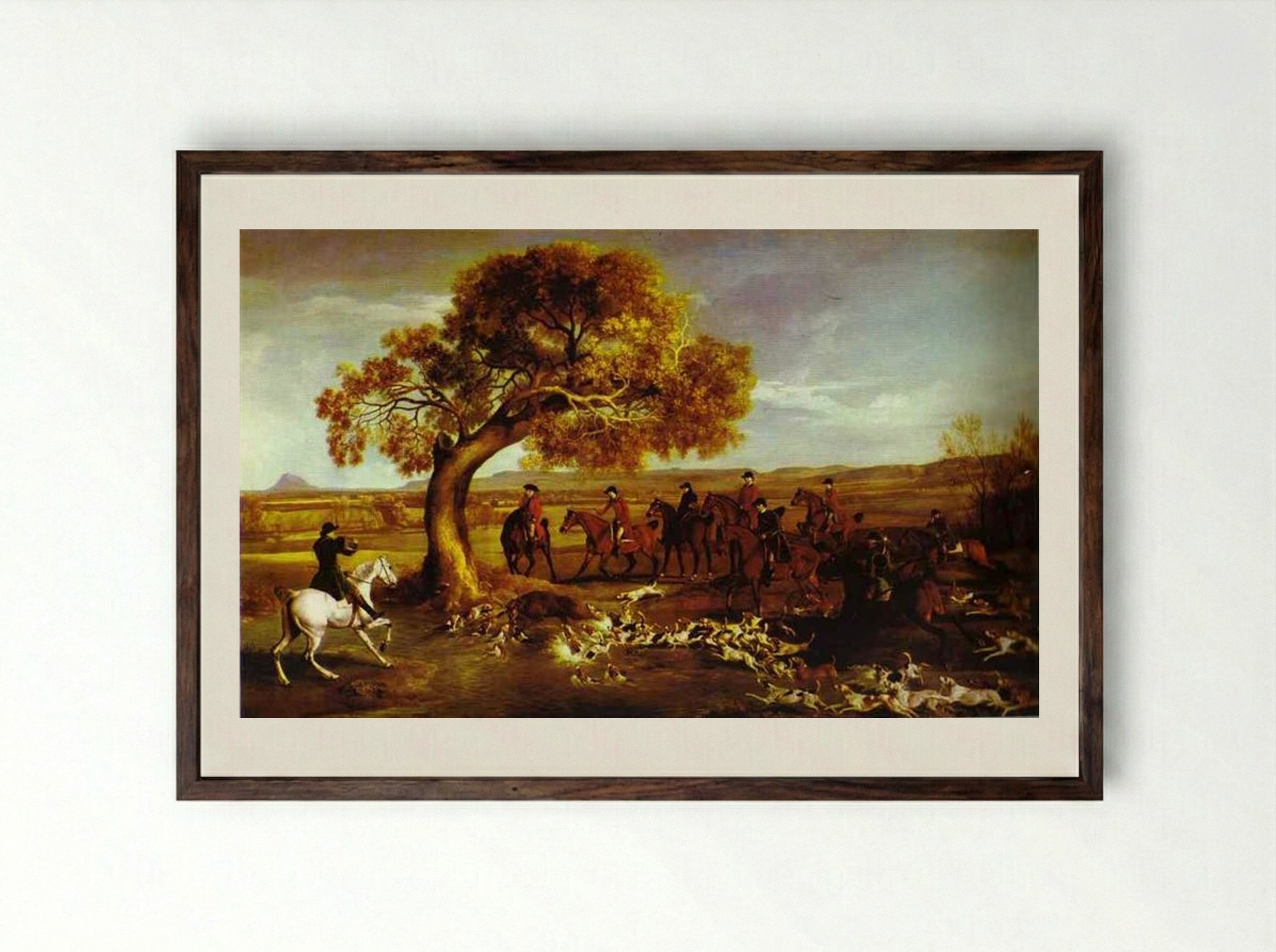 The Grosvenor Hunt - George Stubbs - Framed Print Dark Wood