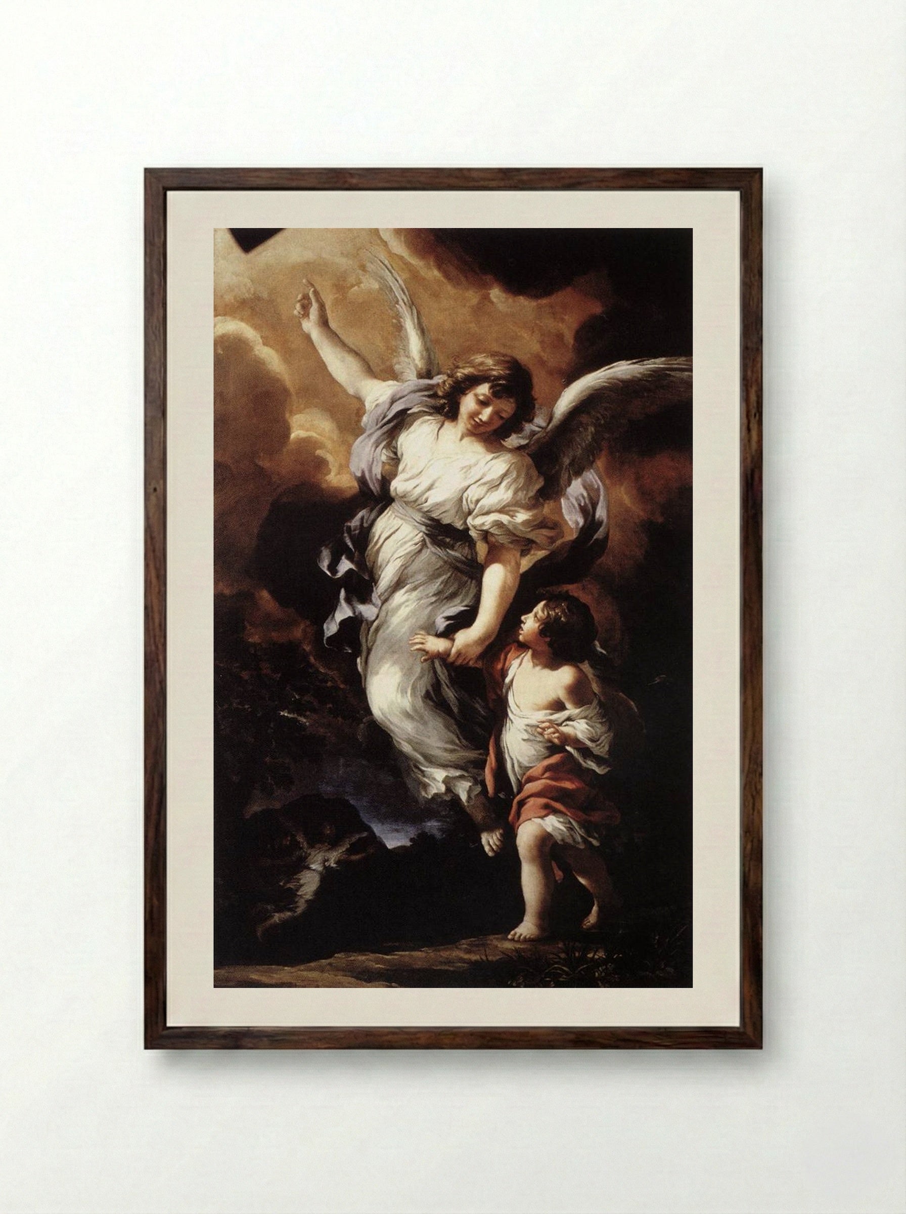 The Guardian Angel - Pietro da Cortona - Framed Print Dark Wood