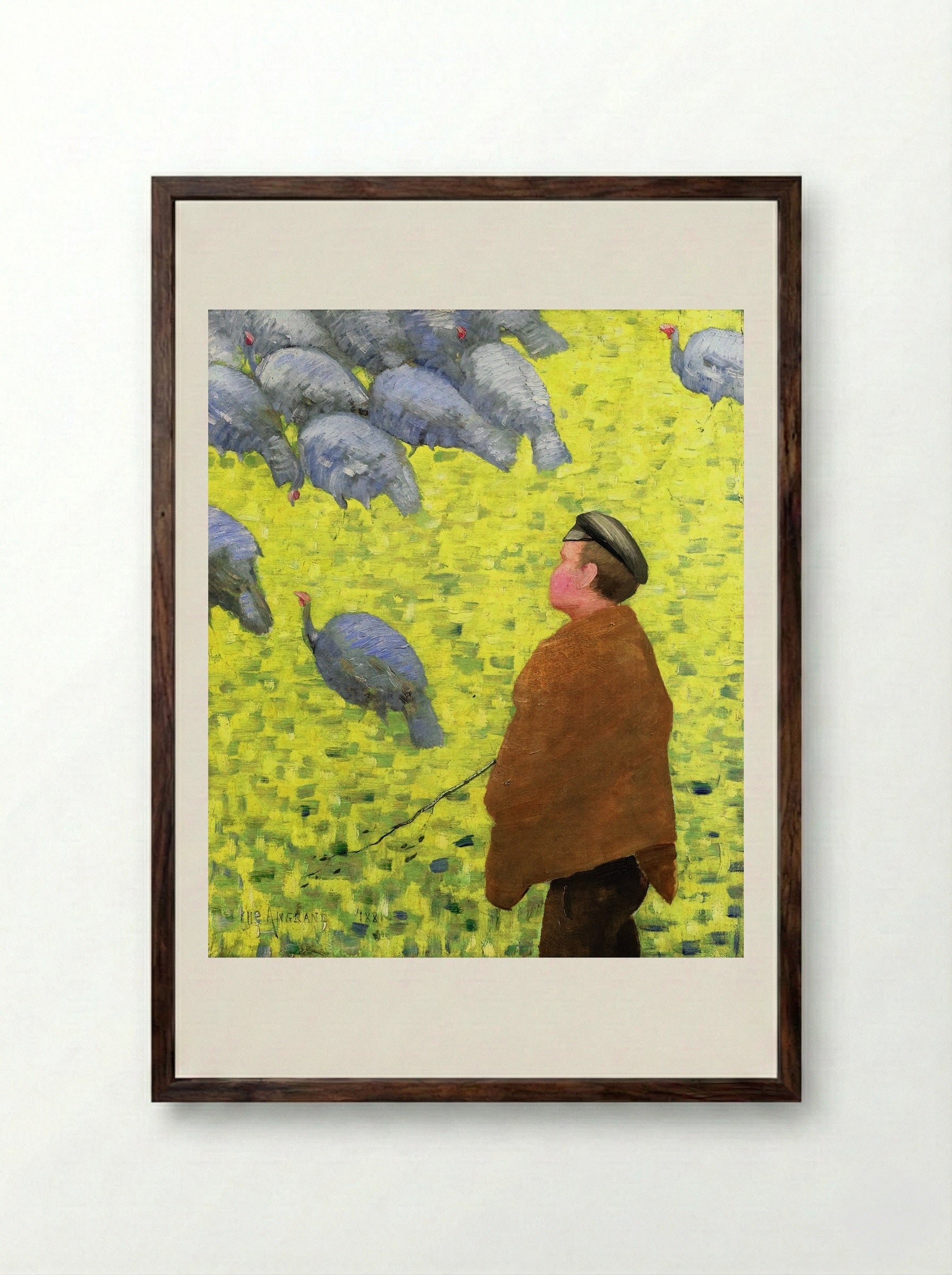 The Guardian of Turkeys - Charles Angrand - Framed Print Dark Wood