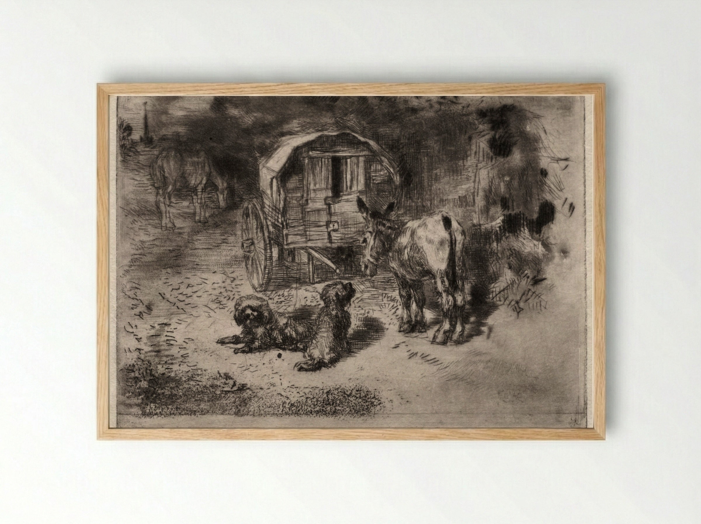 The Guardians of the House, or the Friends of the Saltimbanque - Félix Hilaire Buhot - Framed Print Wood