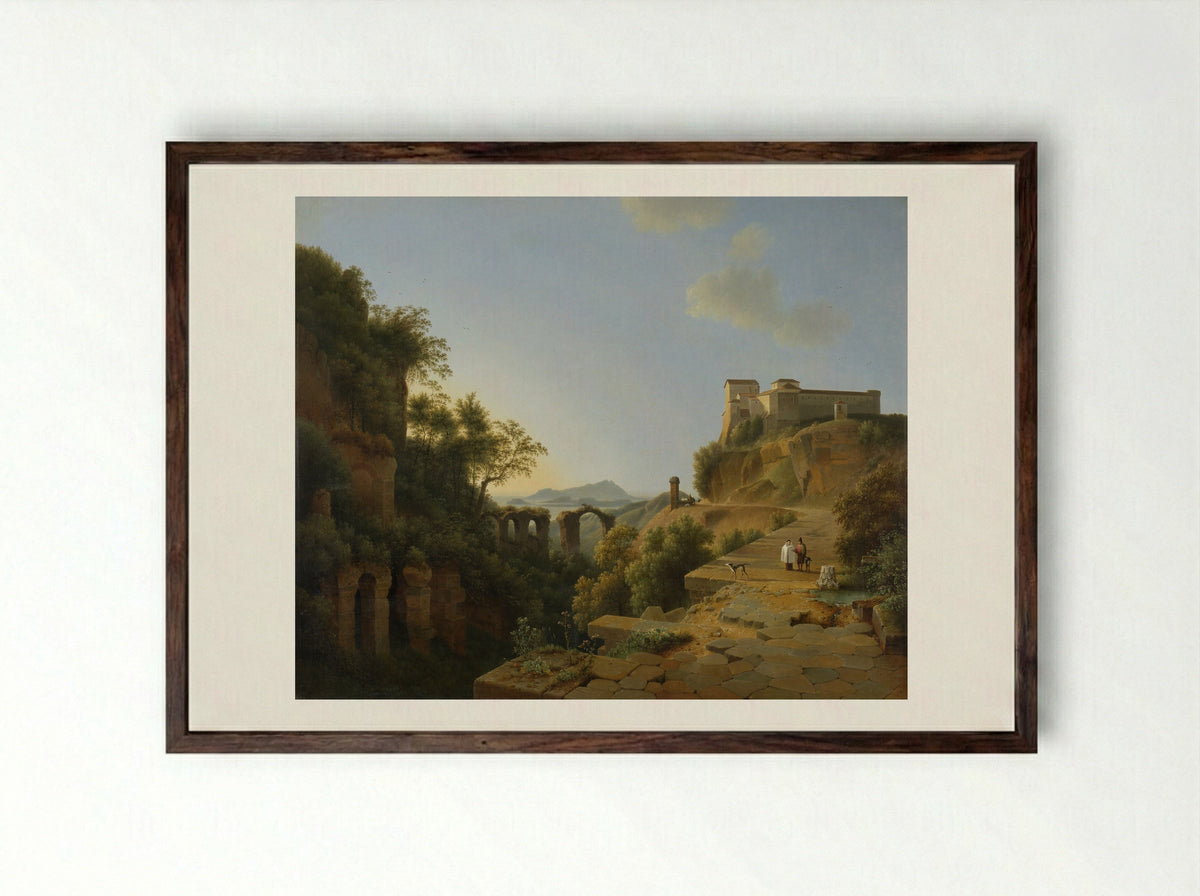 The Gulf of Naples with the Island of Ischia in the Distance - Josephus Augustus Knip - Framed Print Dark Wood