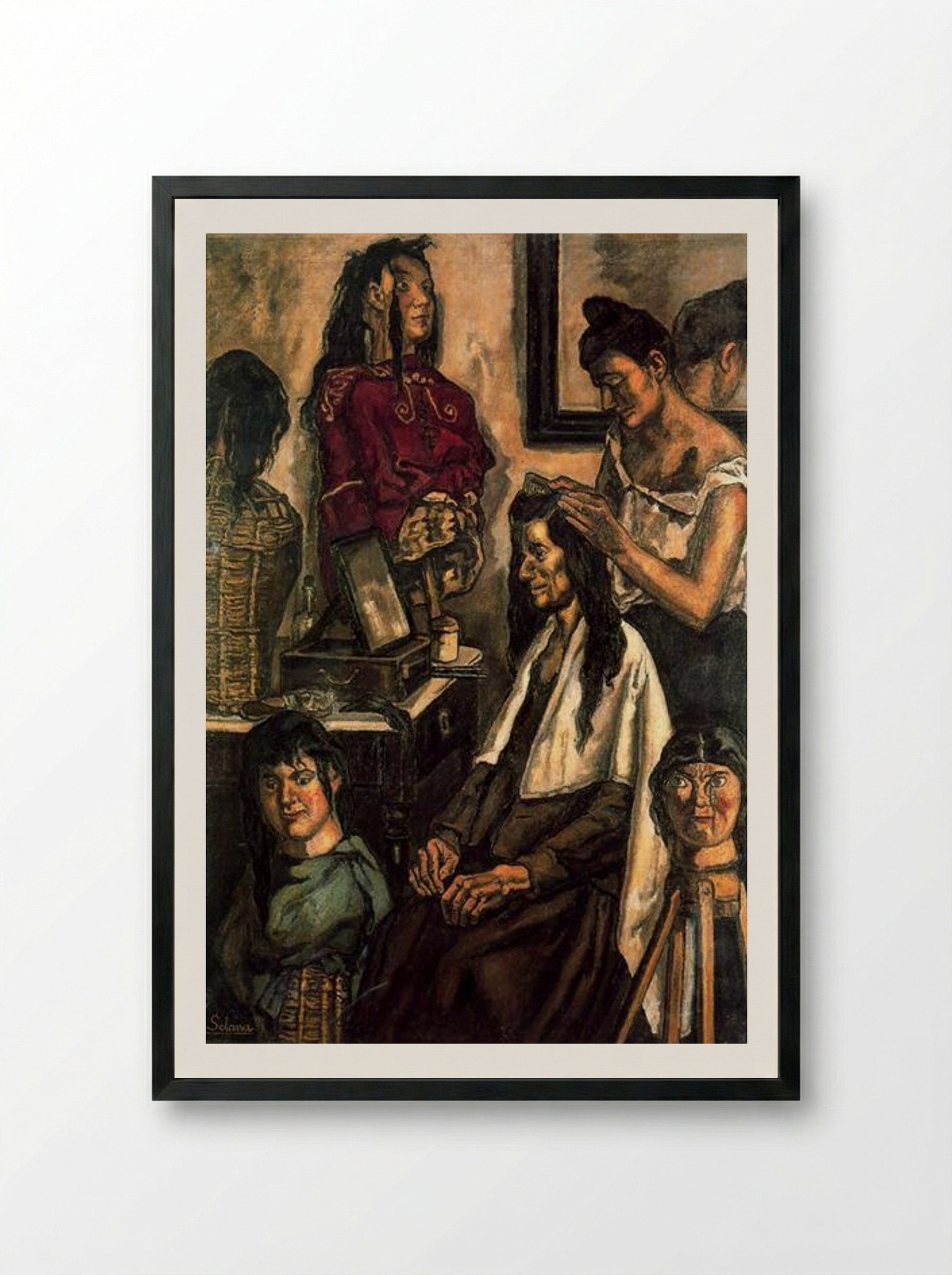 The Hairdresser - José Gutiérrez Solana - Framed Print Black