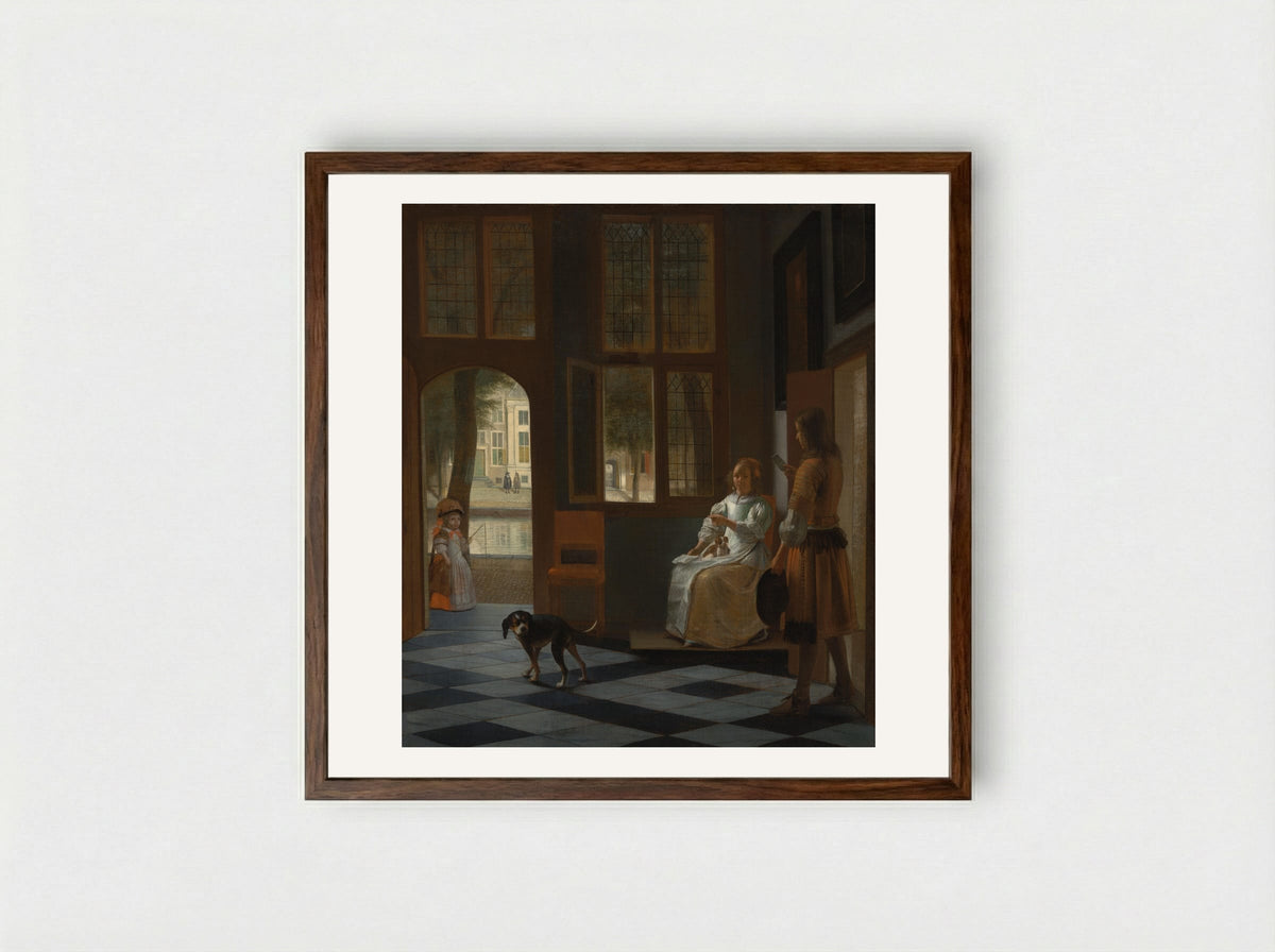 The Handing Over of a Letter in the Entrance Hall - Pieter de Hooch - Framed Print Dark Wood