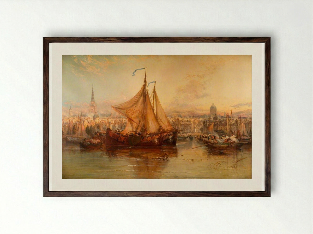 The Harbour, Amsterdam - James Webb - Framed Print Dark Wood