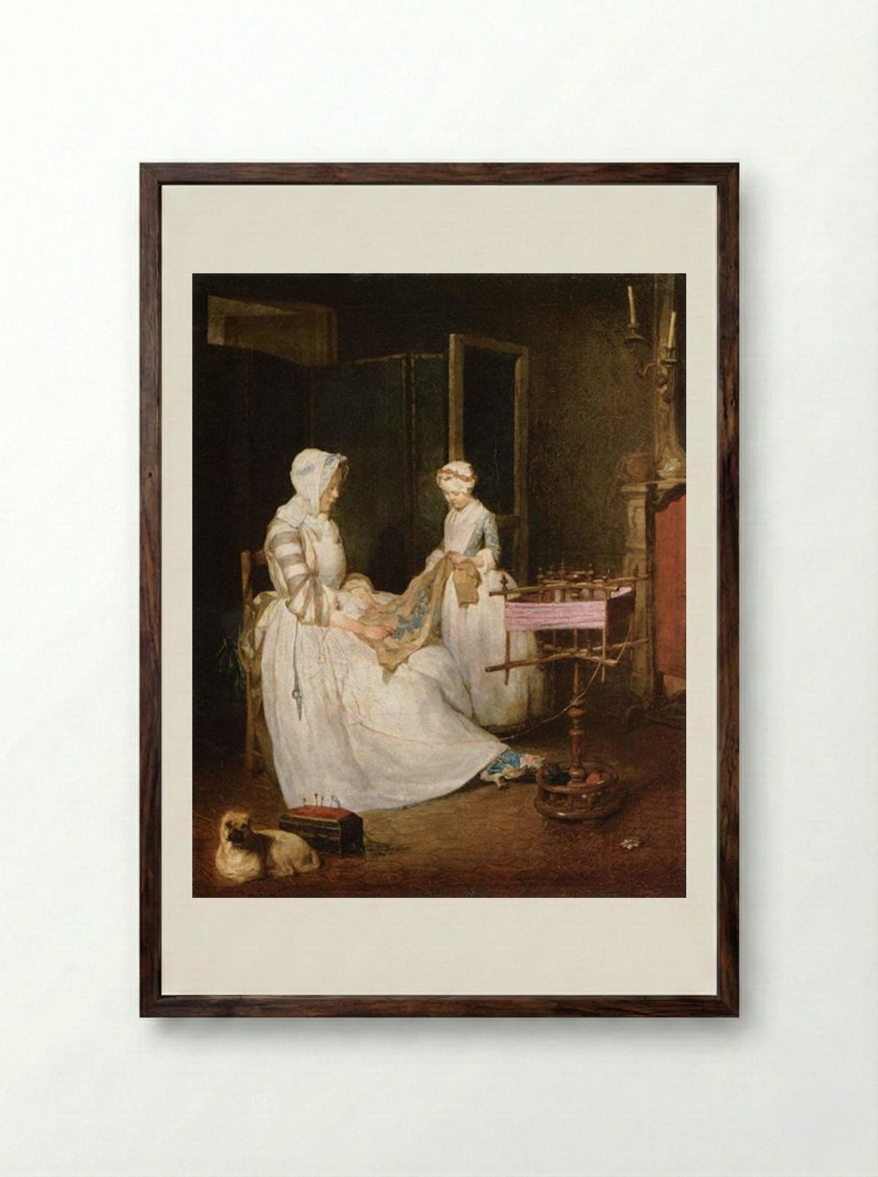 The Hard-working Mother - Jean-Baptiste-Siméon Chardin - Framed Print Dark Wood