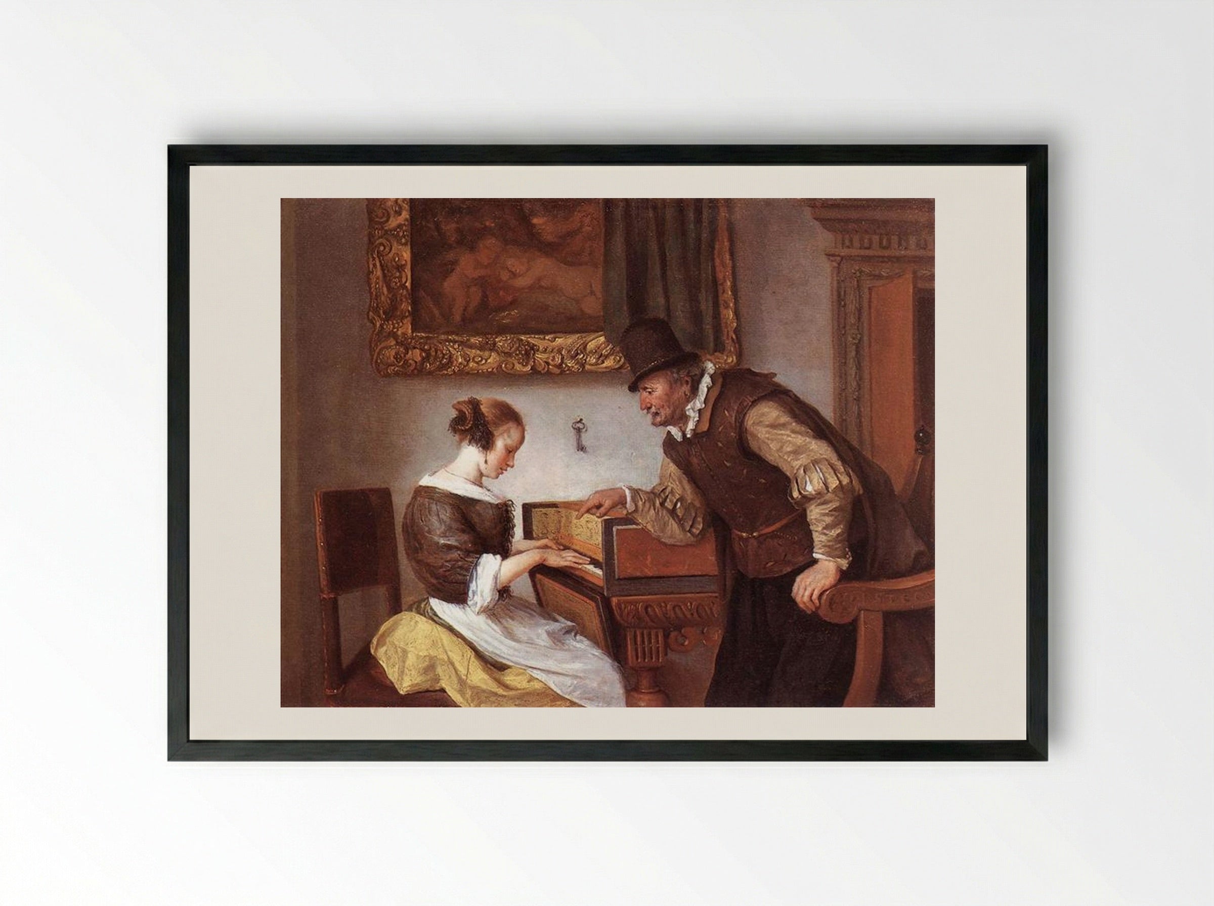 The Harpsichord Lesson - Jan Steen - Framed Print Black