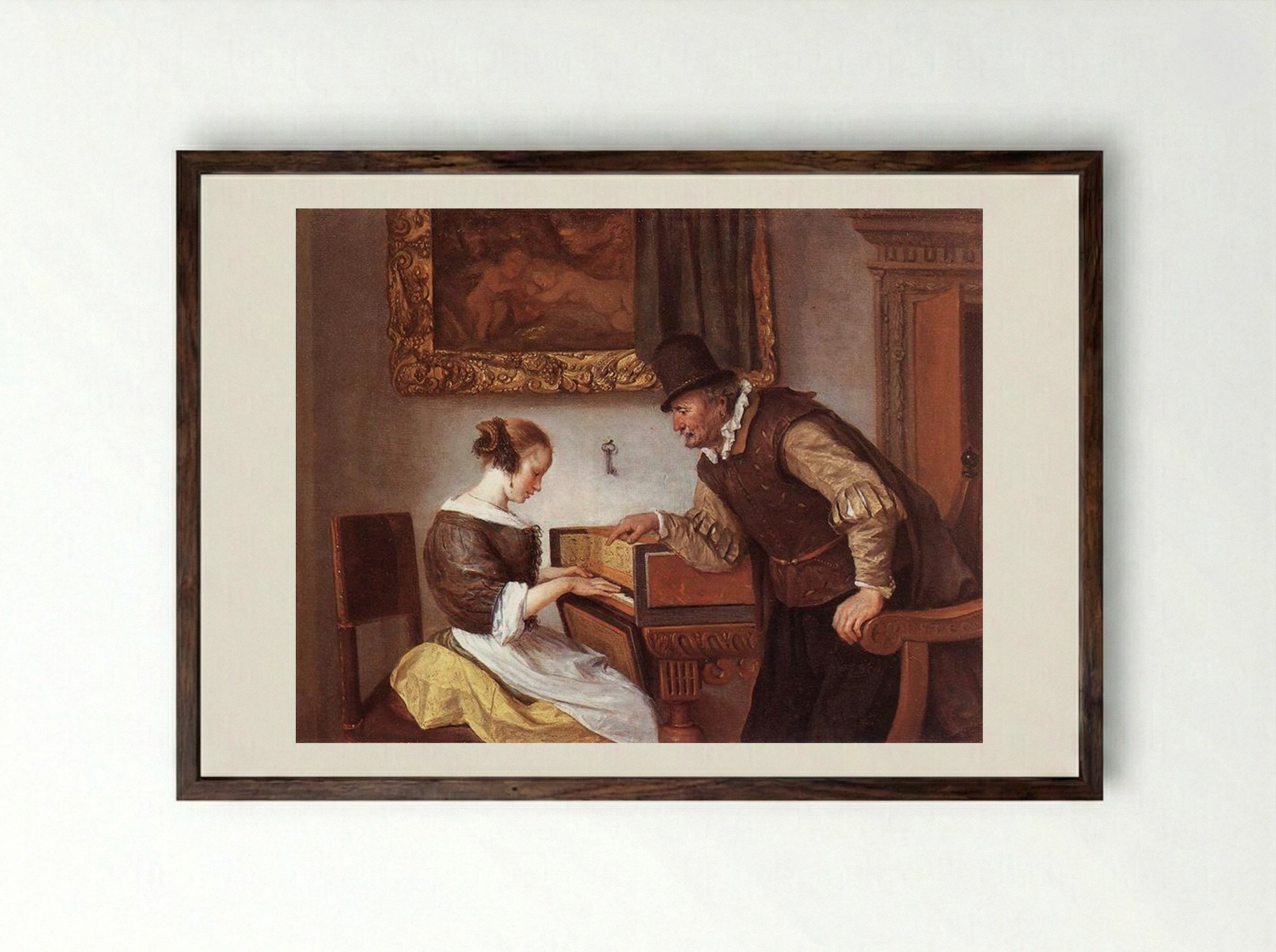 The Harpsichord Lesson - Jan Steen - Framed Print Dark Wood