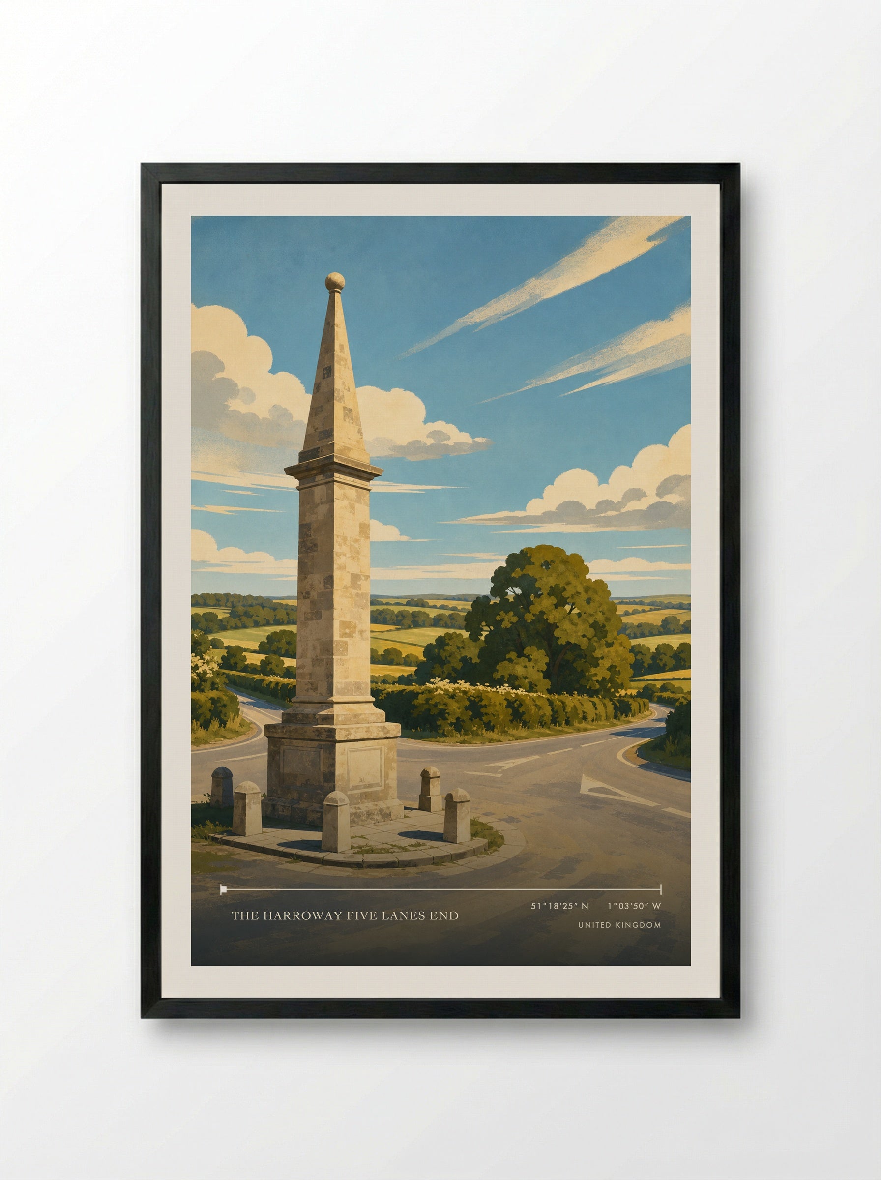 The Harroway Five Lanes End United Kingdom Travel Poster - Framed Print Black