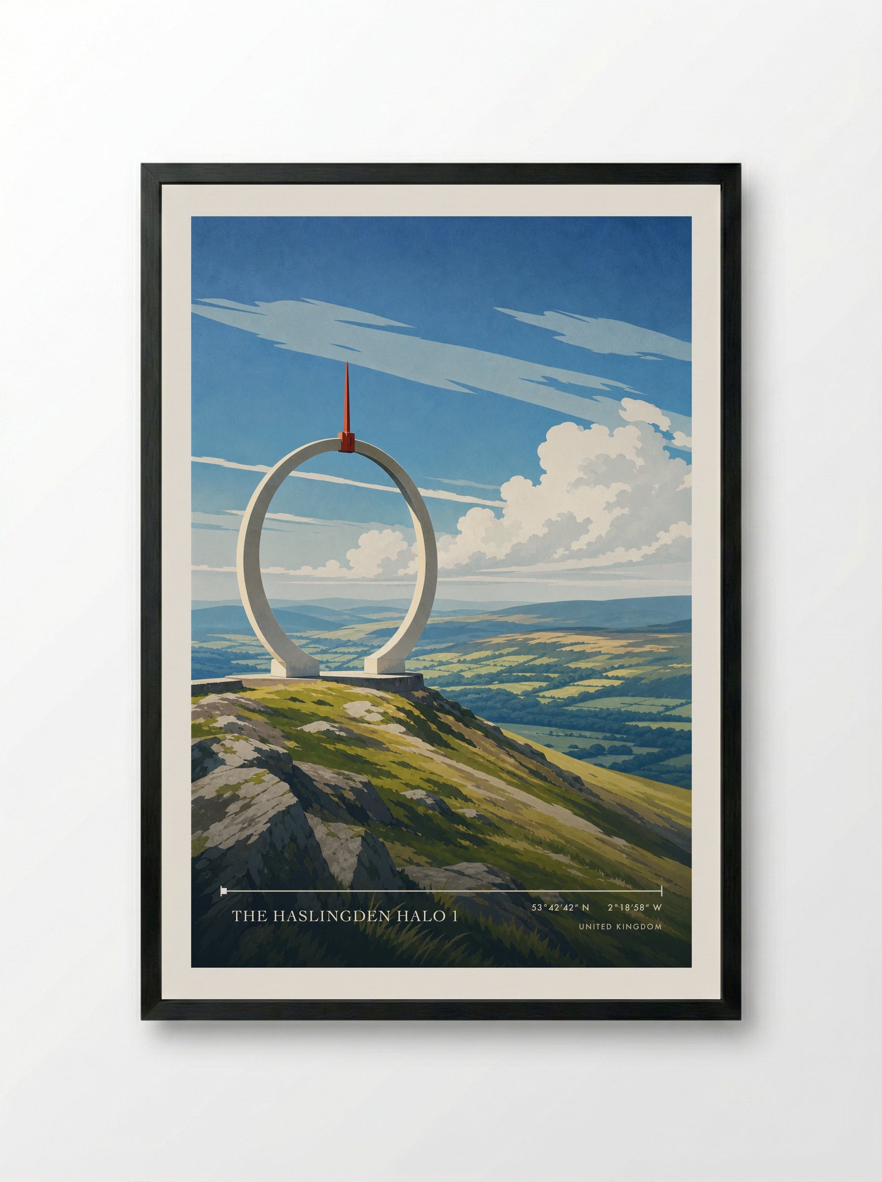 The Haslingden Halo 1 United Kingdom Travel Poster - Framed Print Black