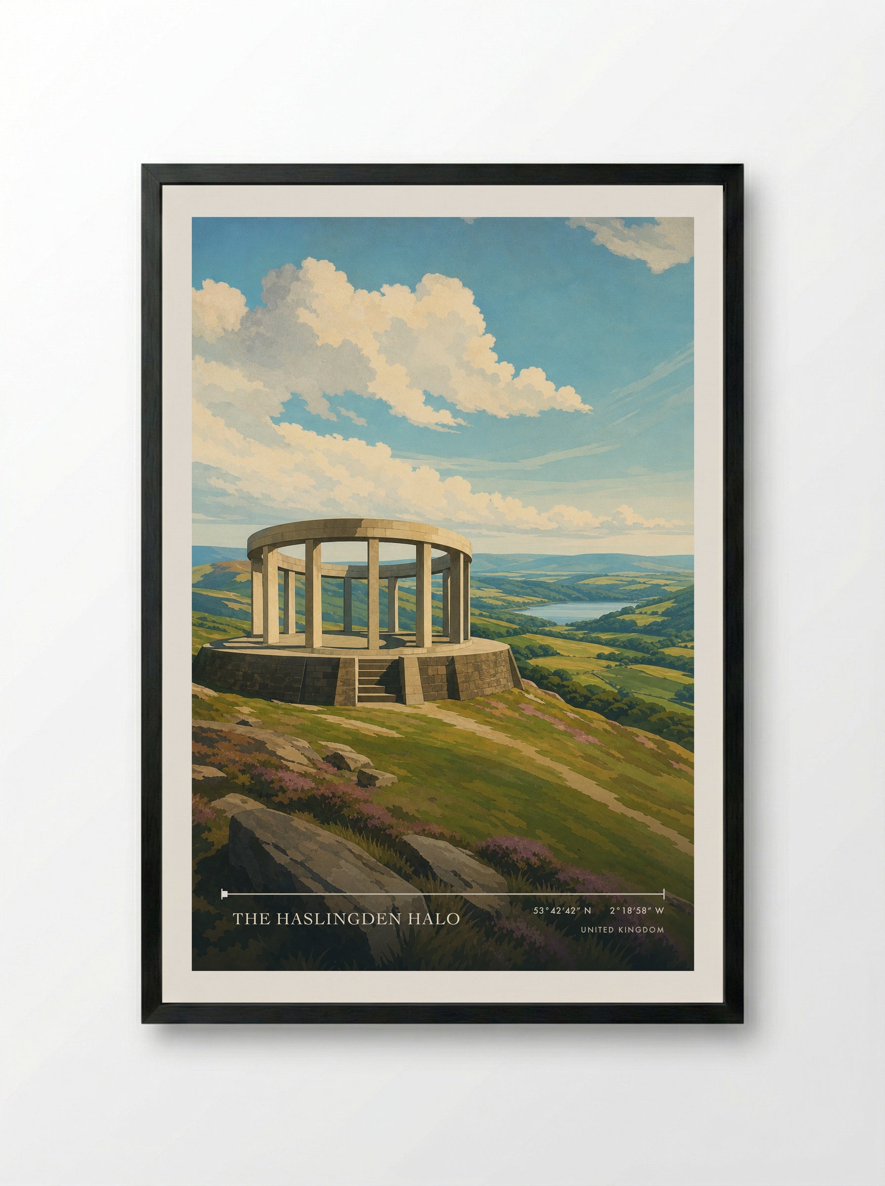 The Haslingden Halo United Kingdom Travel Poster - Framed Print Black