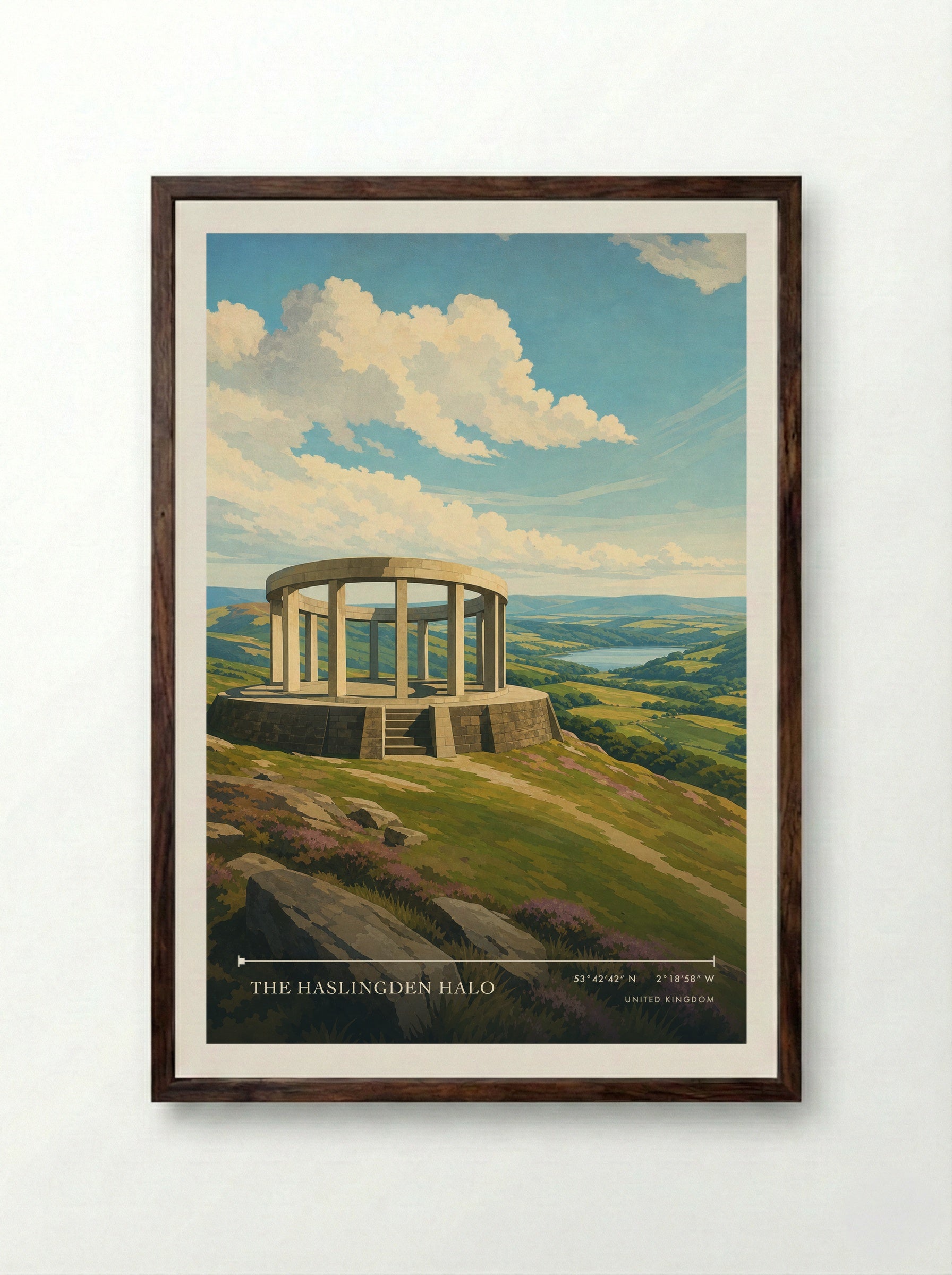 The Haslingden Halo United Kingdom Travel Poster - Framed Print Dark Wood