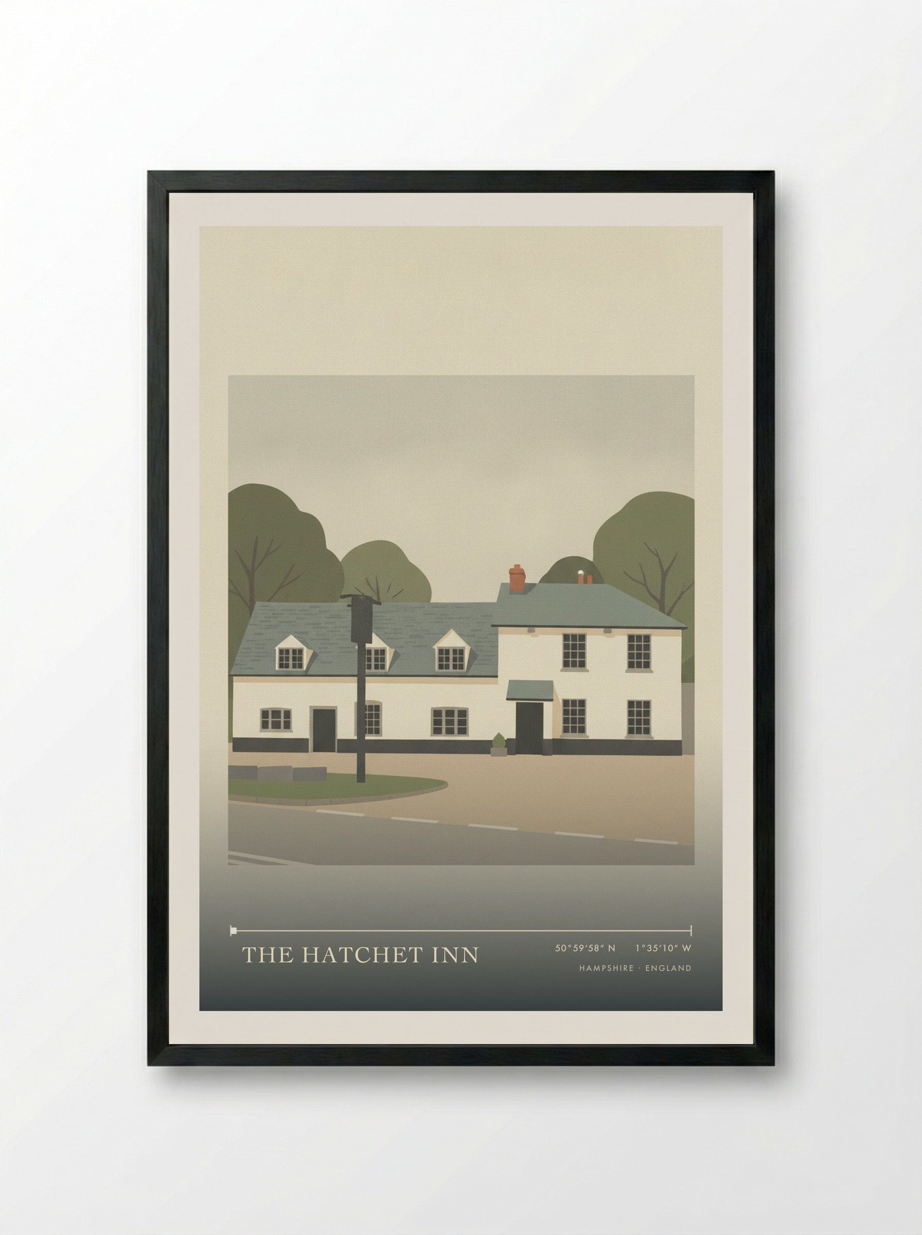 The Hatchet Inn Hampshire England Travel Poster - Framed Print Black