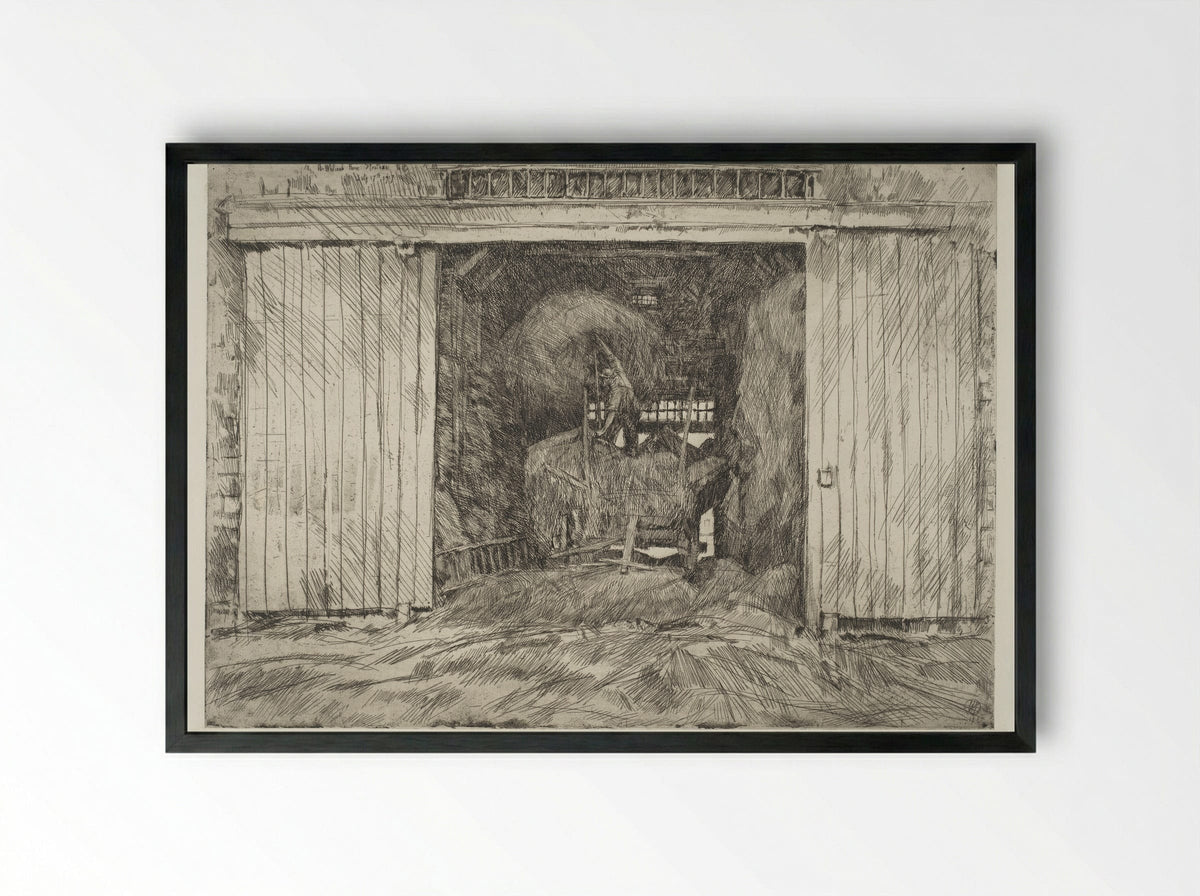 The Hay Barn - Childe Hassam - Framed Print Black