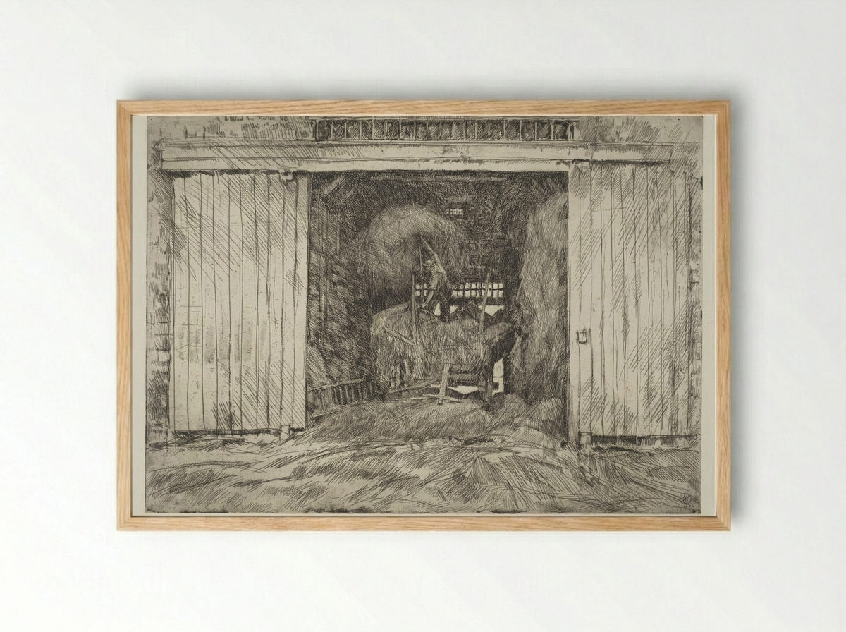 The Hay Barn - Childe Hassam - Framed Print Wood