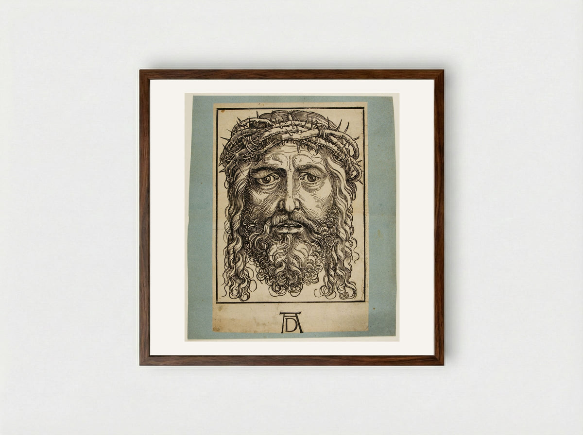 The Head of Christ Crowned with Thorns - Sebald Beham - Framed Print Dark Wood