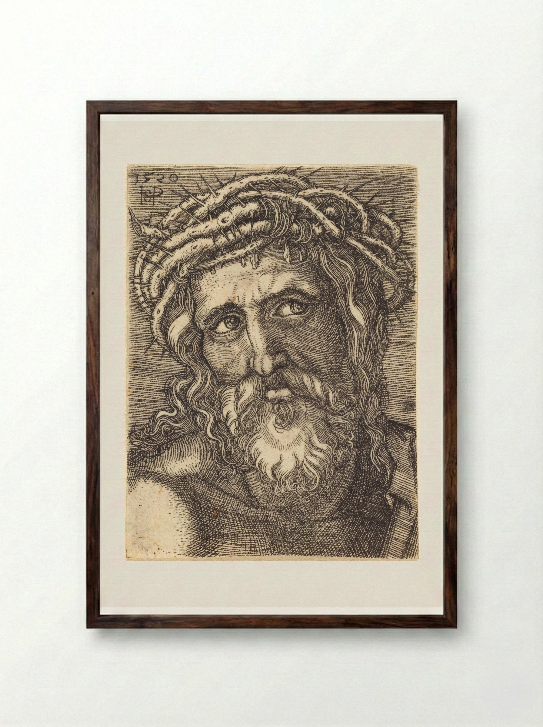 The Head of Christ - Sebald Beham - Framed Print Dark Wood
