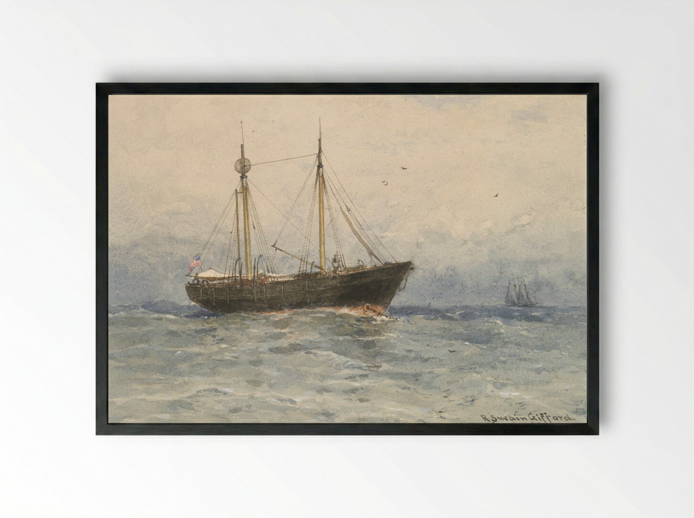 The Hen and Chickens Lightship off Westport, Massachusetts - Robert Swain Gifford - Framed Print Black