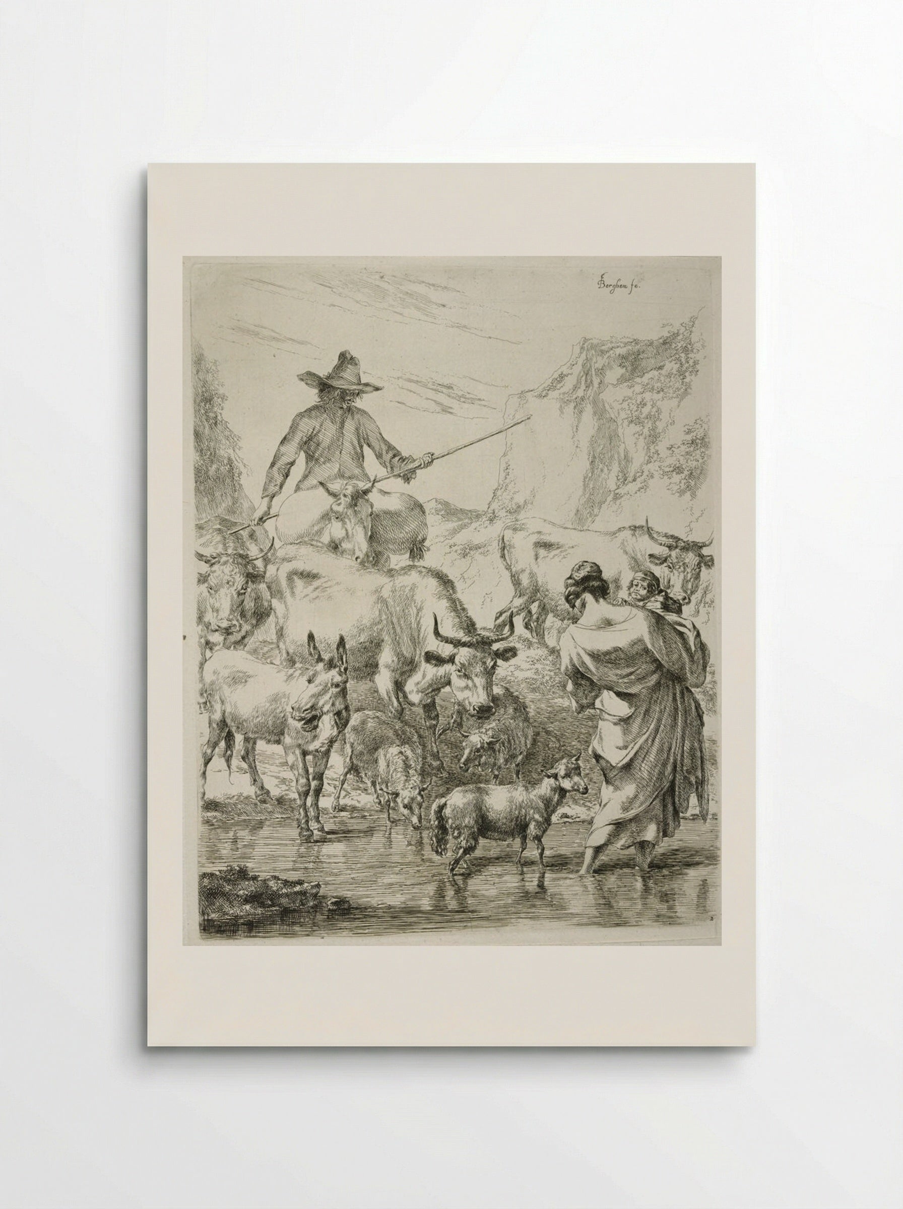 The Herd, Crossing the Brook - Nicolaes Berchem the Elder - Poster