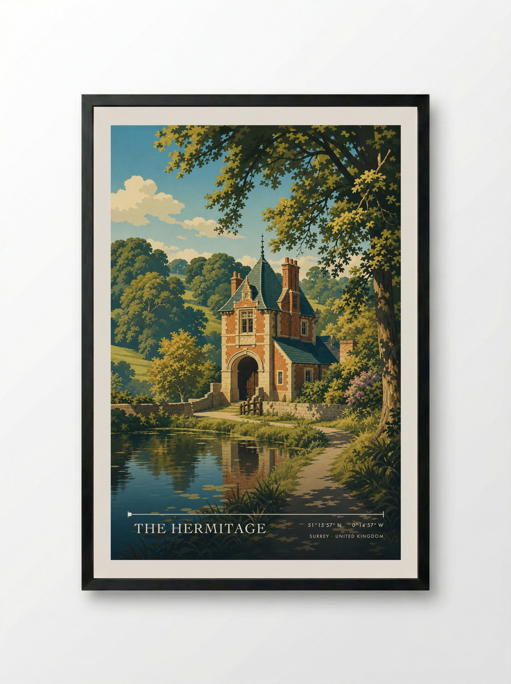 The Hermitage Surrey United Kingdom Travel Poster - Framed Print Black