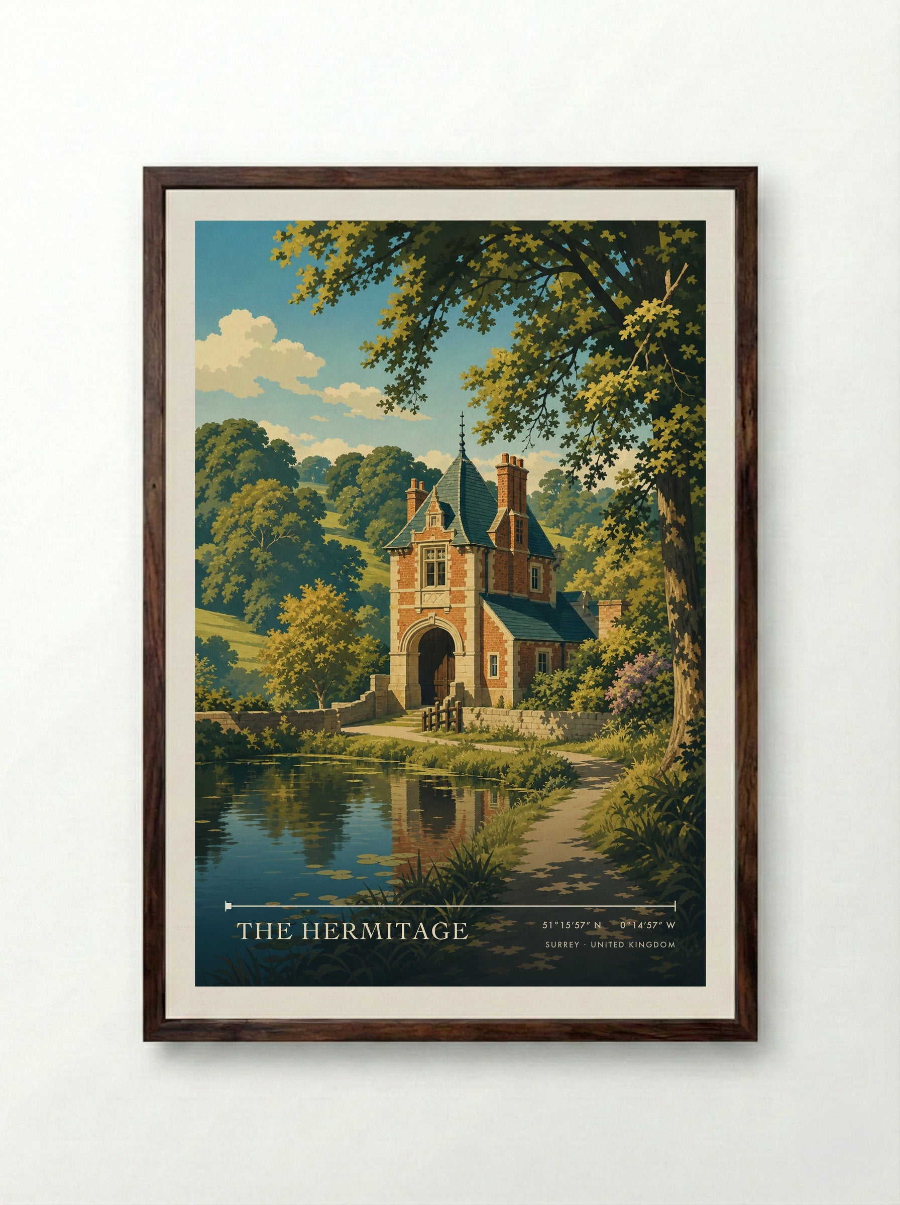 The Hermitage Surrey United Kingdom Travel Poster - Framed Print Dark Wood