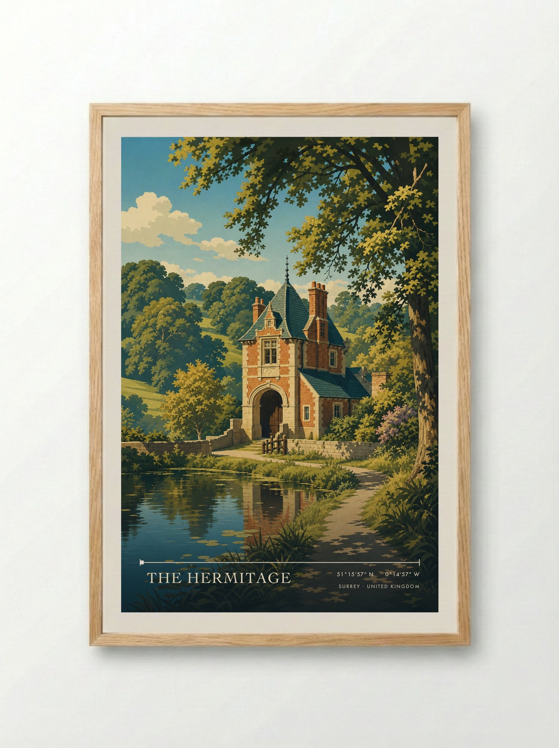 The Hermitage Surrey United Kingdom Travel Poster - Framed Print Wood