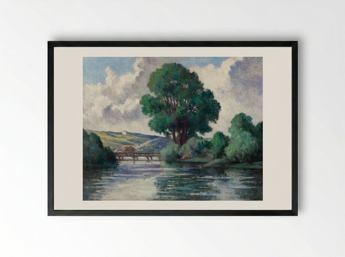 The Herville Footbridge - Maximilien Luce - Framed Print Black