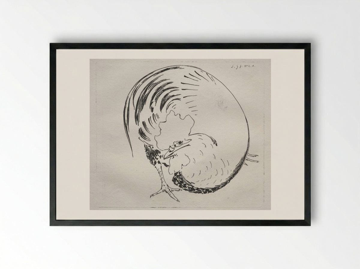 The High-Fired Service: Rooster (counterproof) - Félix Bracquemond - Framed Print Black