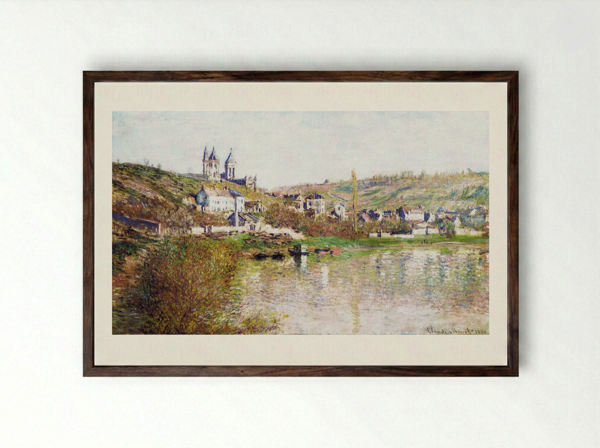 The Hills of Vetheuil - Claude Monet - Framed Print Dark Wood