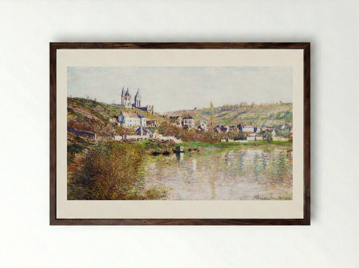 The Hills of Vetheuil - Claude Monet - Framed Print Dark Wood