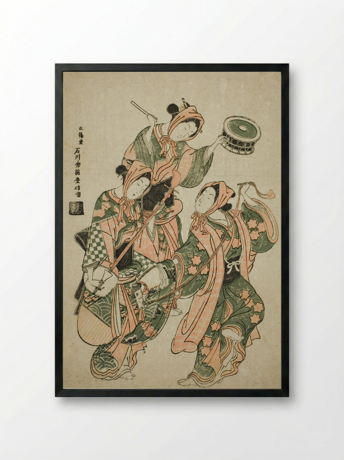 The Hobby Horse Dance (Harugoma Odori) - Ishikawa Toyonobu - Framed Print Black
