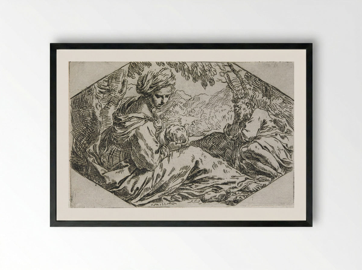 The Holy Family Resting in Egypt - Simone Cantarini - Framed Print Black