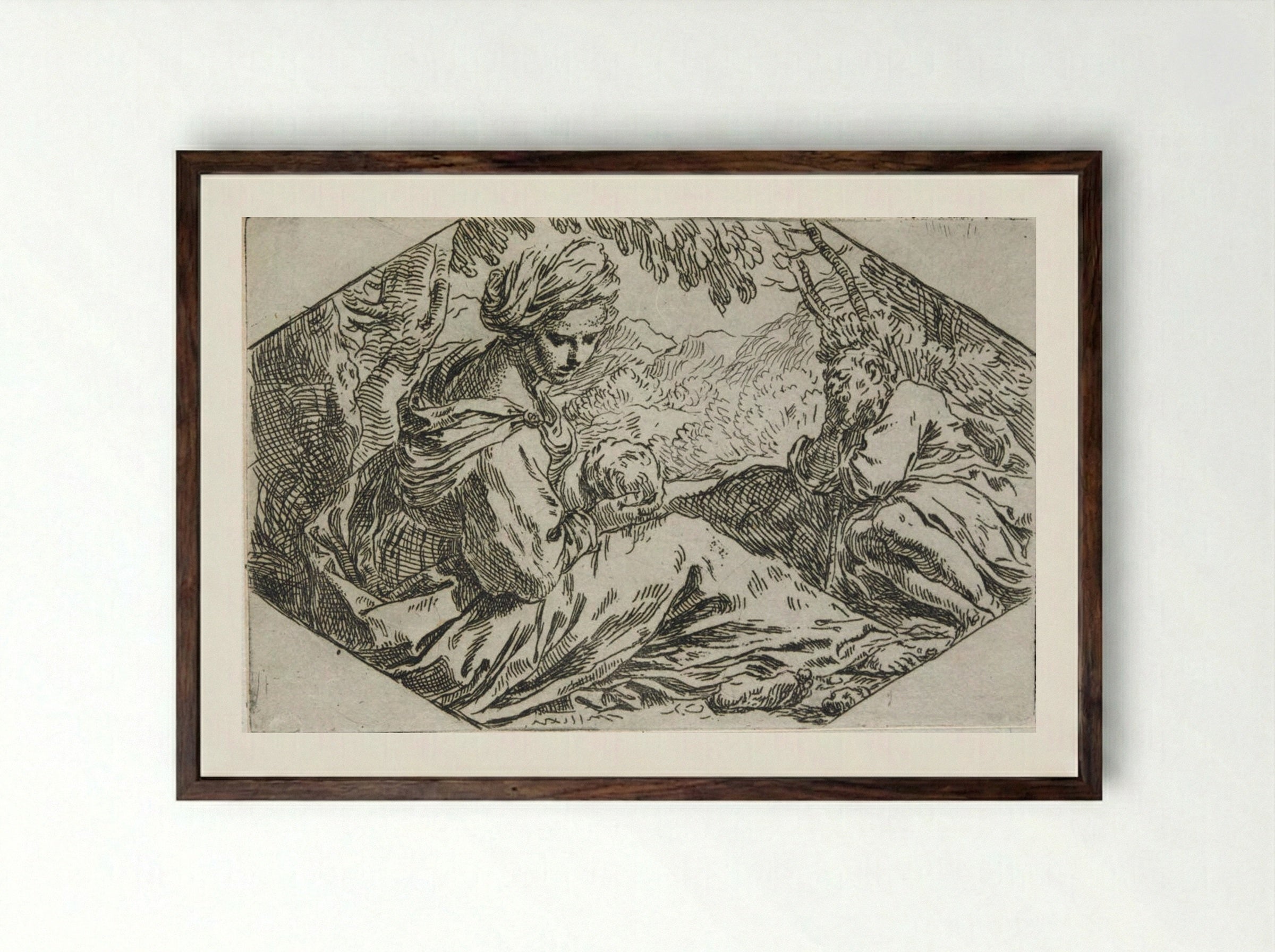 The Holy Family Resting in Egypt - Simone Cantarini - Framed Print Dark Wood