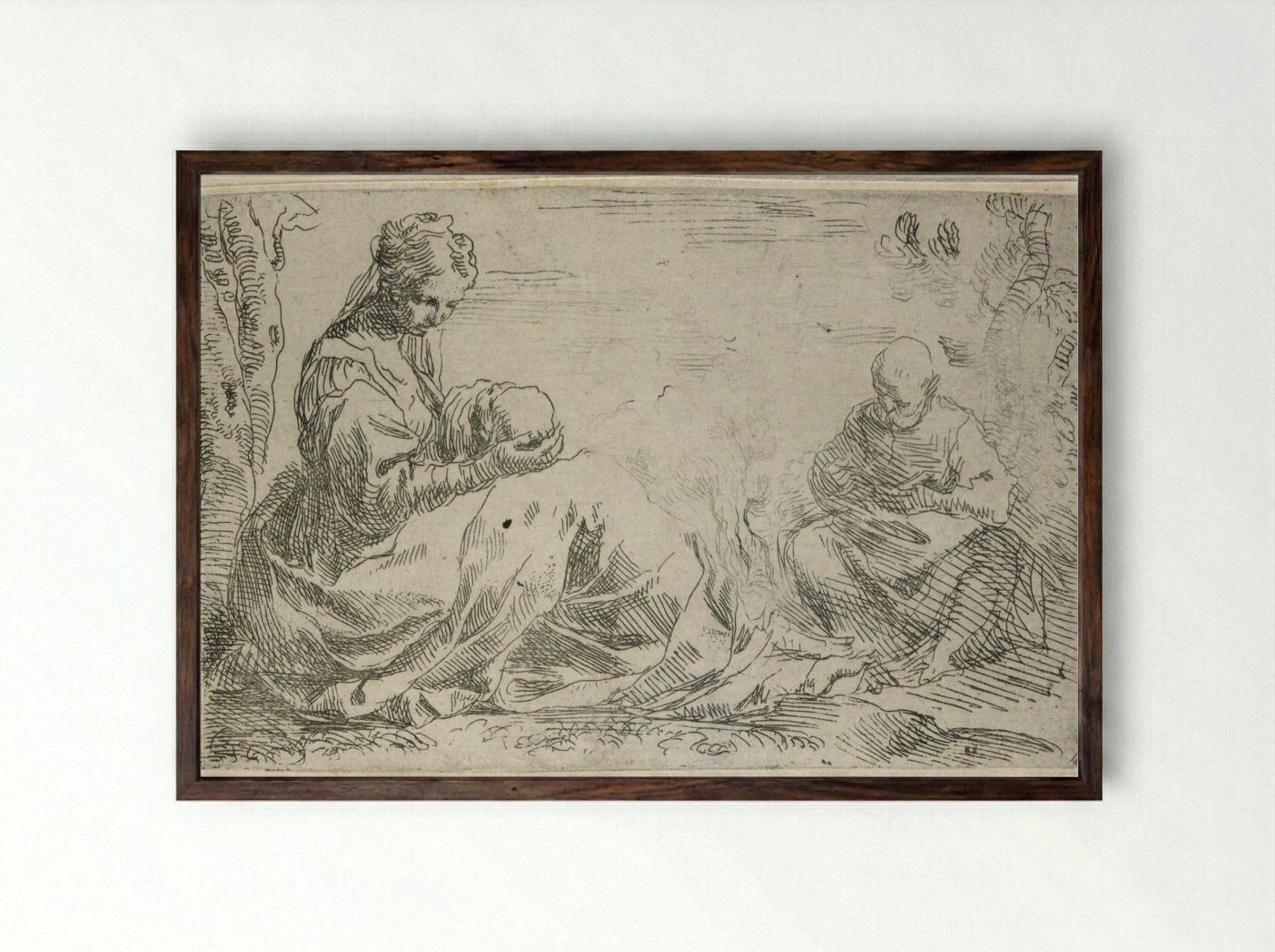 The Holy Family Resting in Egypt - Simone Cantarini - Framed Print Dark Wood