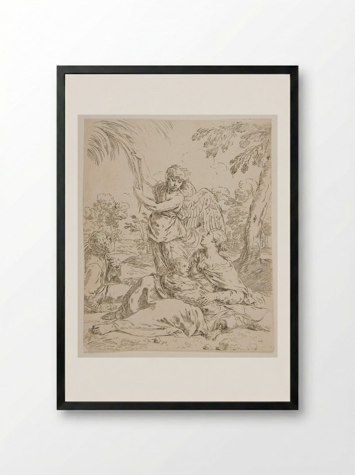 The Holy Family at Rest in Egypt - Simone Cantarini - Framed Print Black