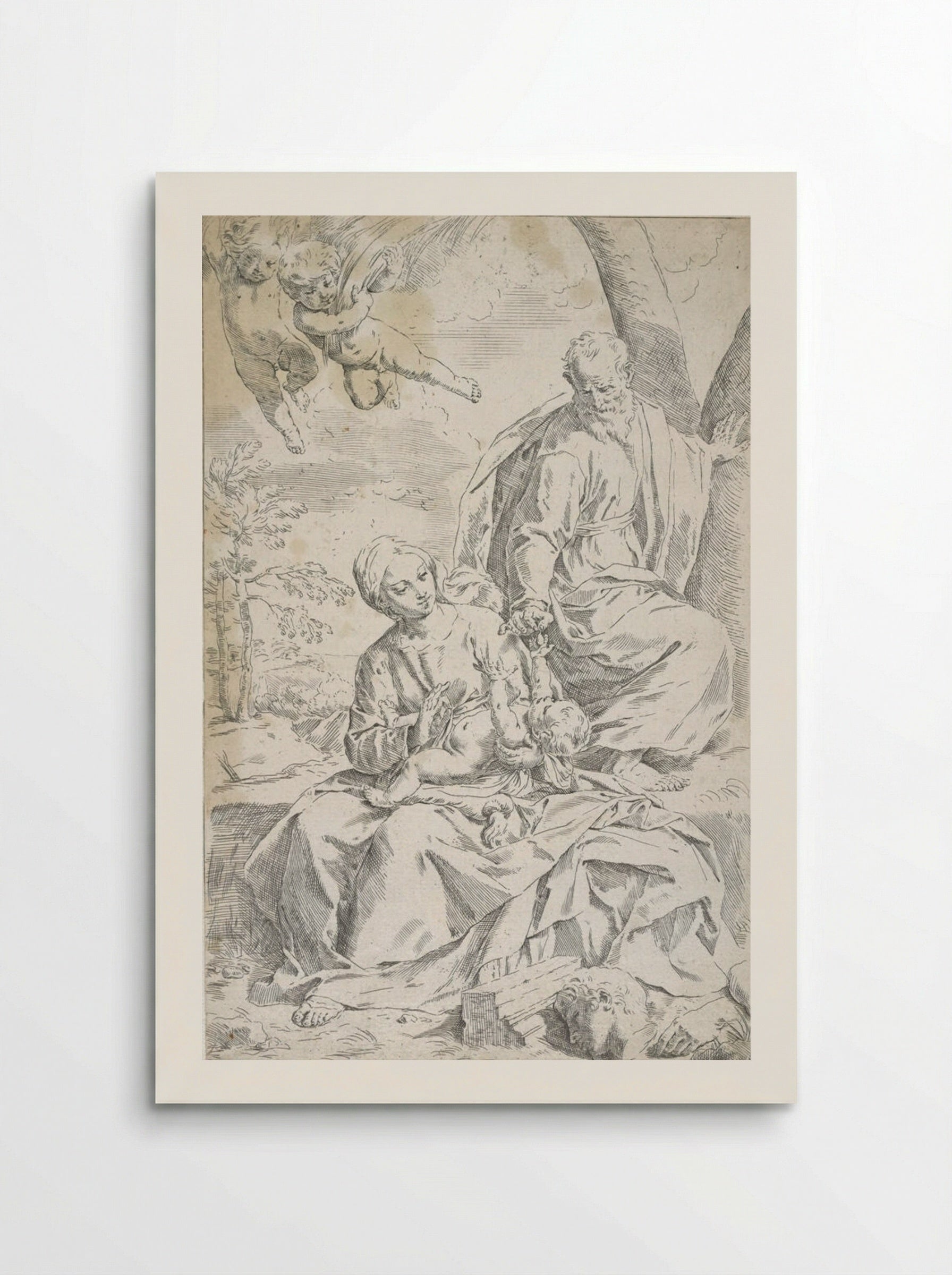 The Holy Family at Rest on the Flight into Egypt - Simone Cantarini - Poster