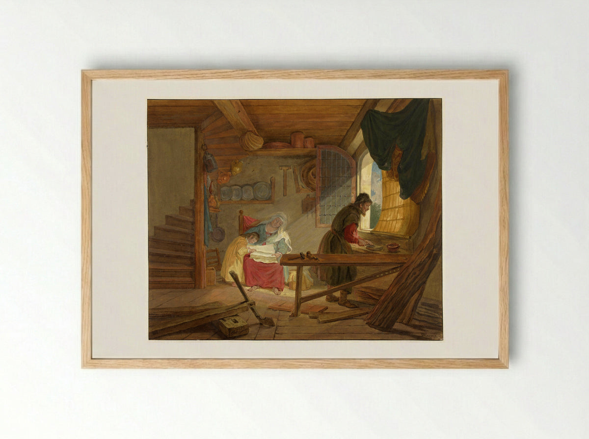 The Holy Family in Joseph's Workshop - Tethart Philip Christian Haag - Framed Print Wood