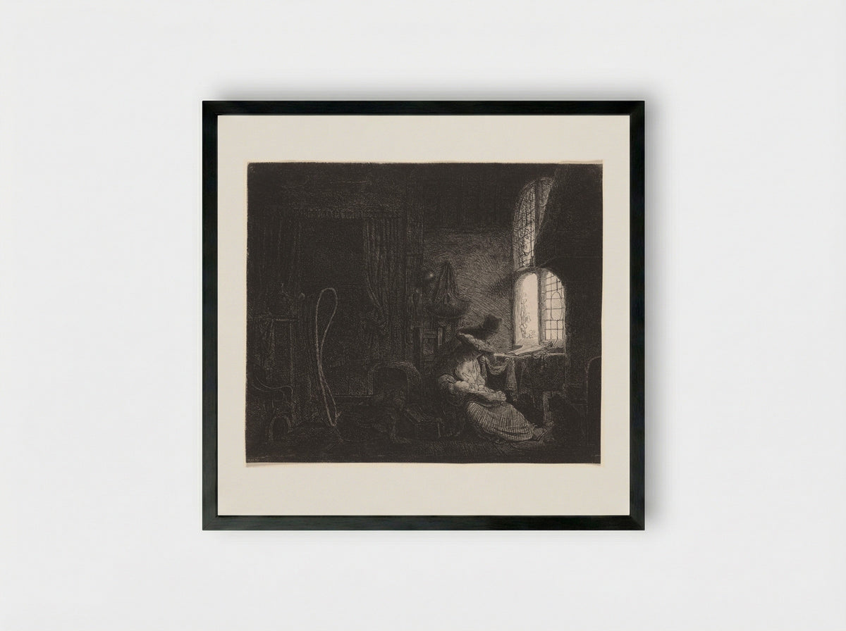 The Holy Family in an Interior - Ferdinand Bol - Framed Print Black