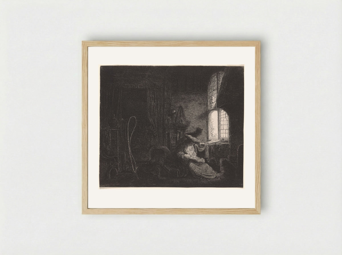 The Holy Family in an Interior - Ferdinand Bol - Framed Print Wood