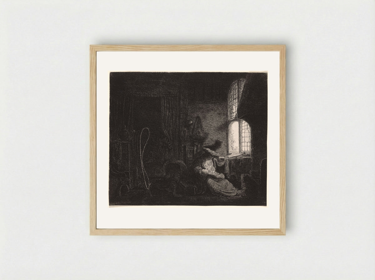 The Holy Family in an Interior - Ferdinand Bol - Framed Print Wood