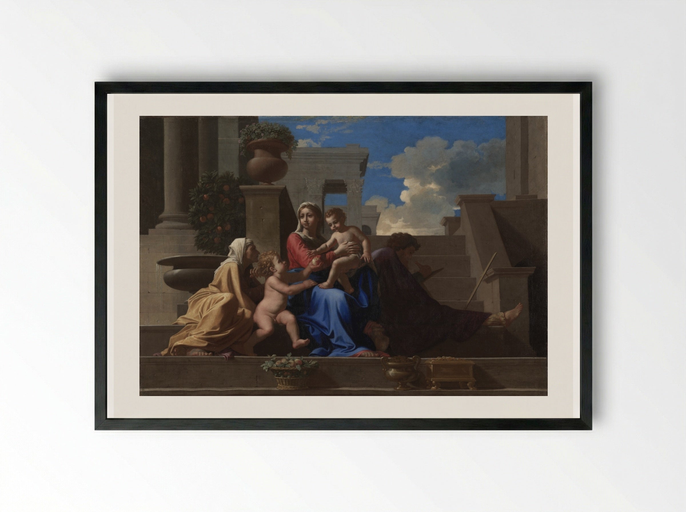The Holy Family on the Steps - Nicolas Poussin - Framed Print Black