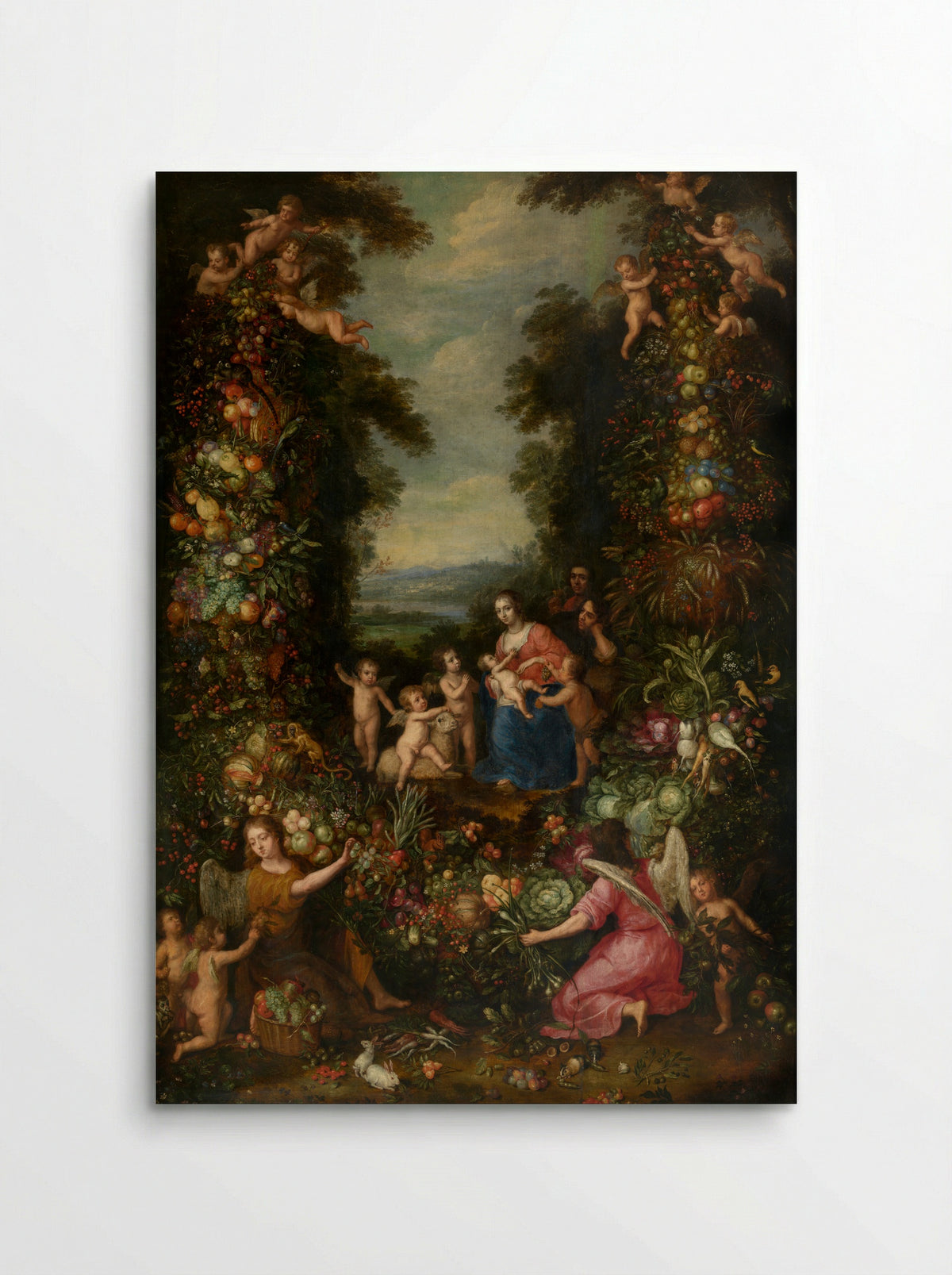 The Holy Family with Angels and Garland of Fruit - Pieter van Avont - Poster