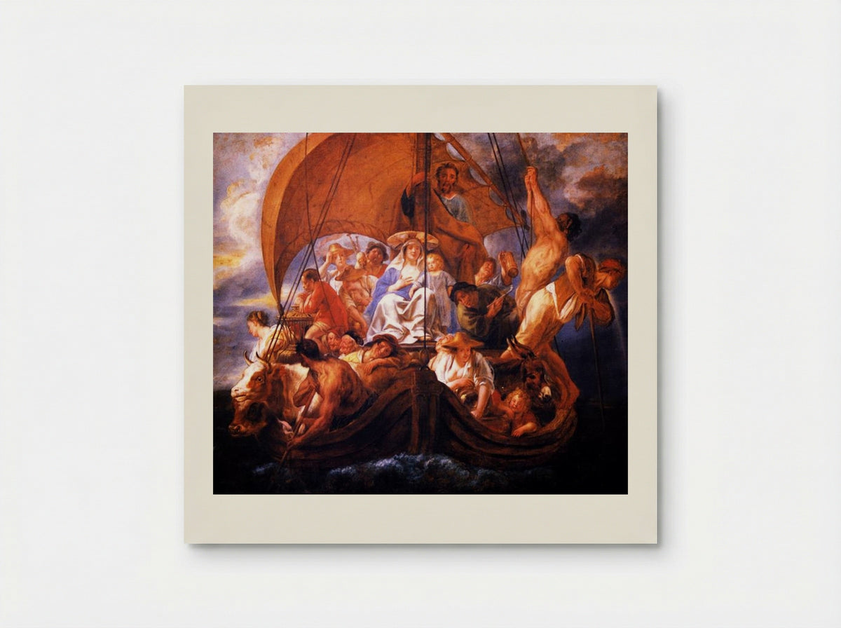 The Holy Family with Characters and Animals in a Boat - Jacob Jordaens - Poster