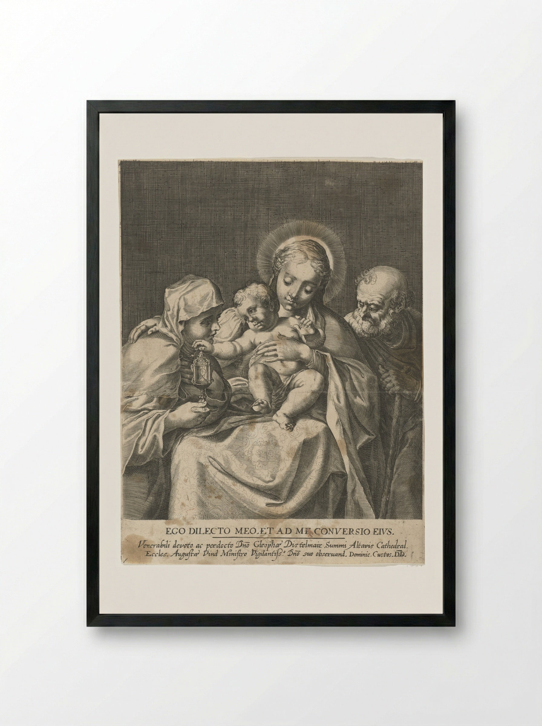The Holy Family with Saint Clare of Assisi - Dominicus Custos - Framed Print Black