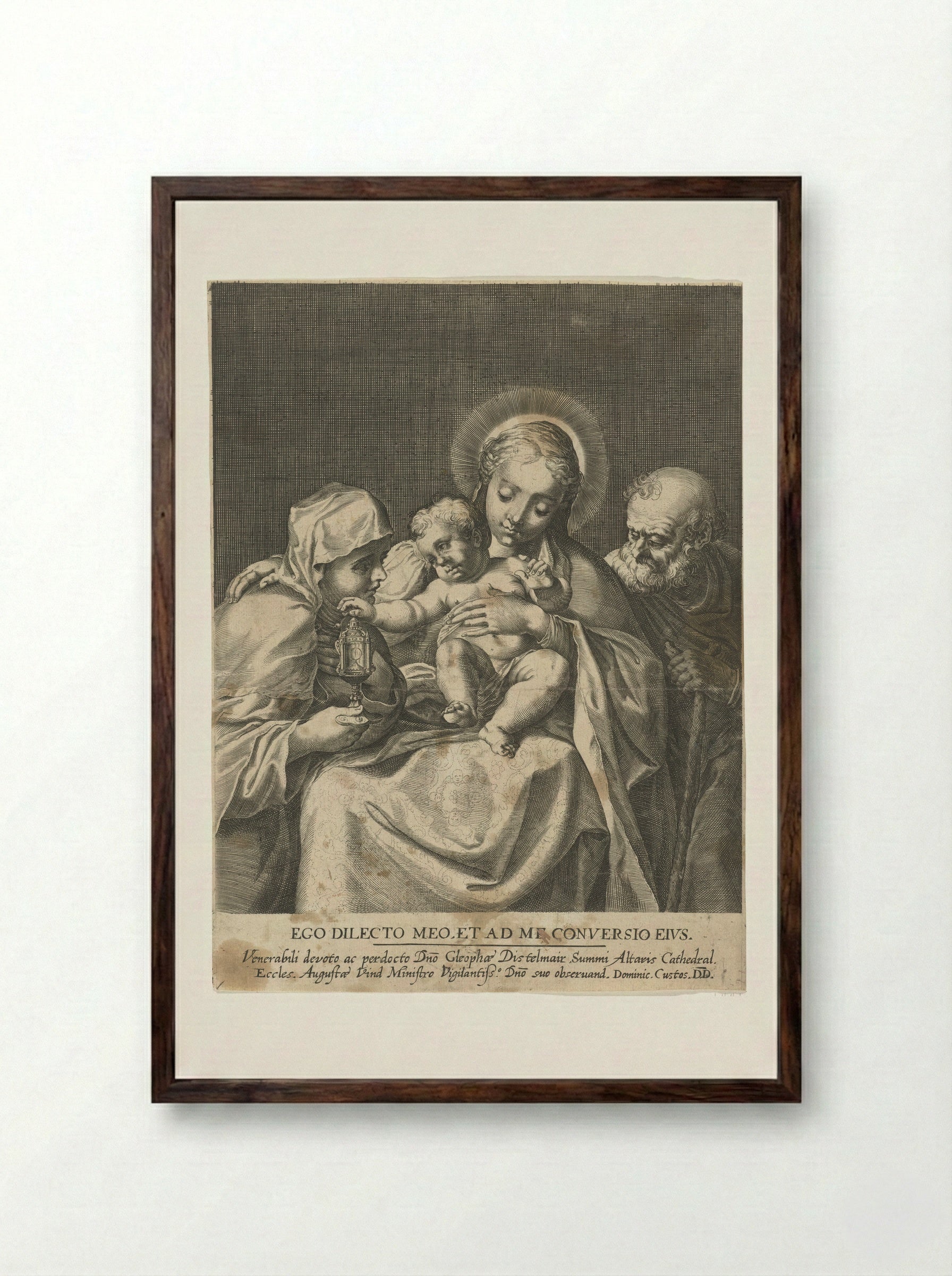 The Holy Family with Saint Clare of Assisi - Dominicus Custos - Framed Print Dark Wood